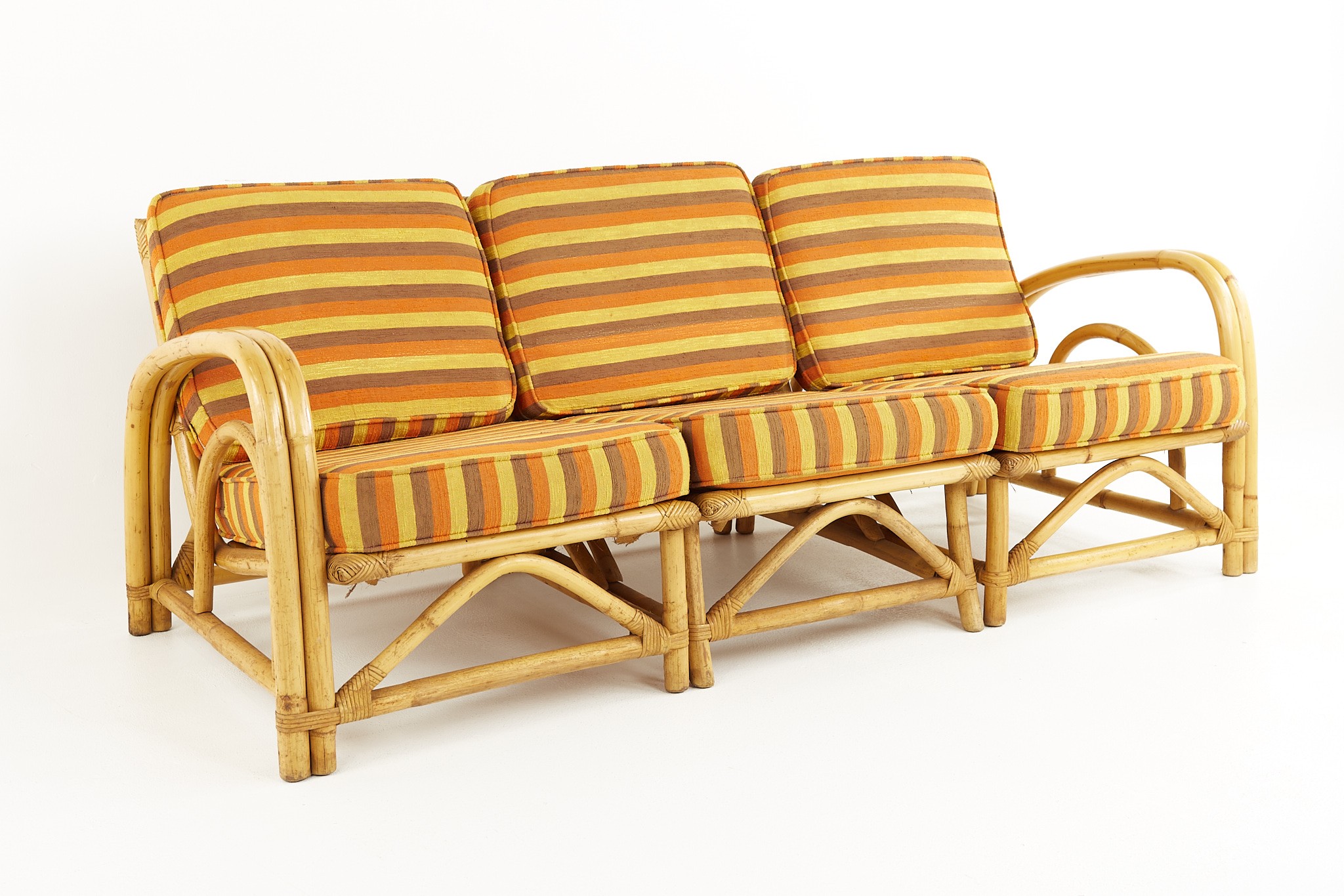 Paul Frankl Style Mid Century Bamboo 3 Seater Sofa