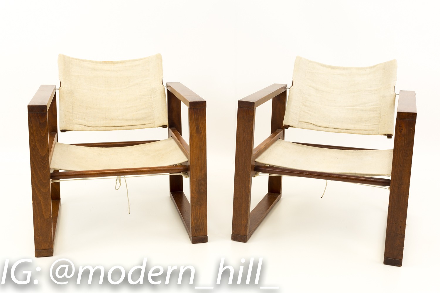 Mid Century Modern Swivel Back Sling Lounge Chairs