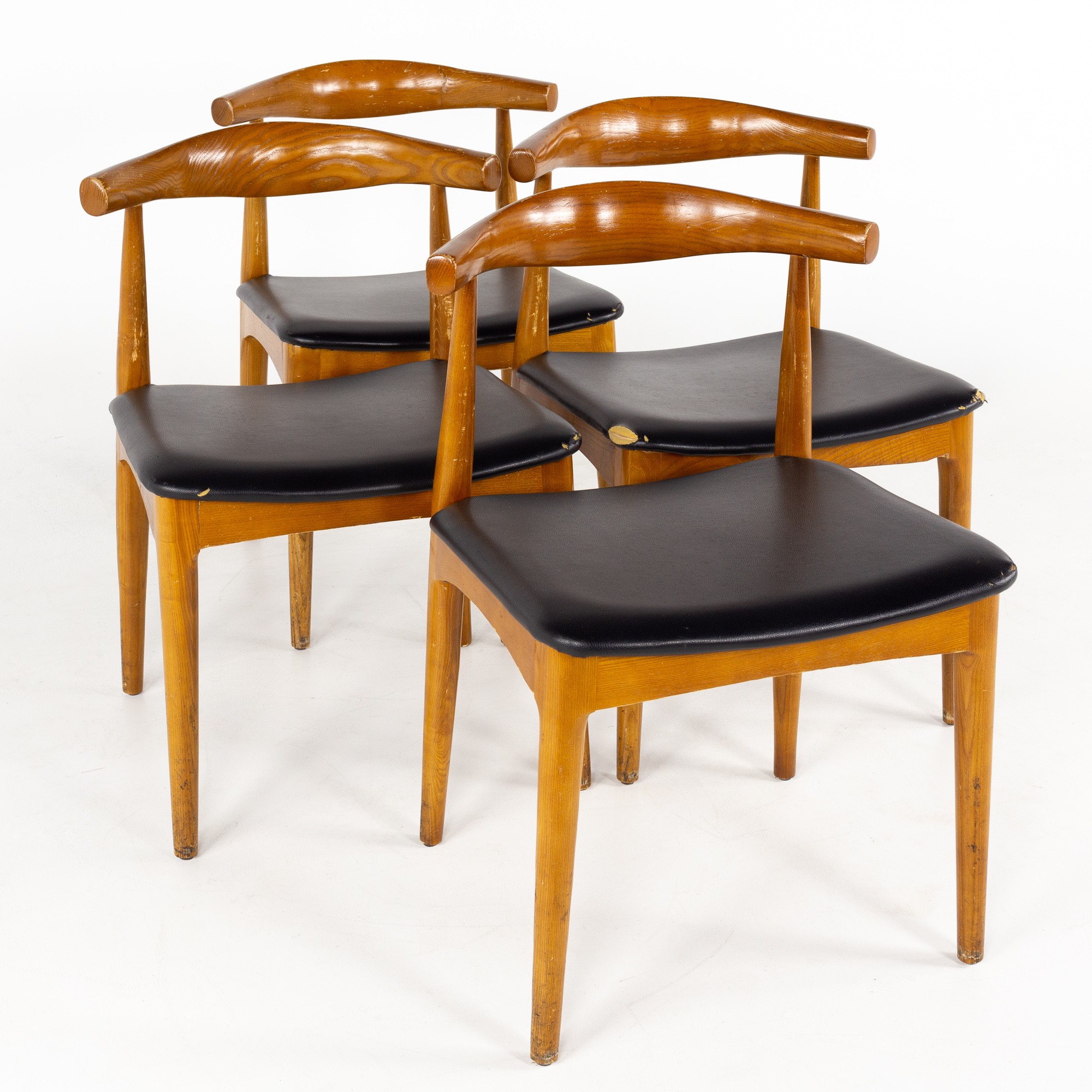 Hans Wegner Style Mid Century Walnut Horseshoe Chairs - Set of 4