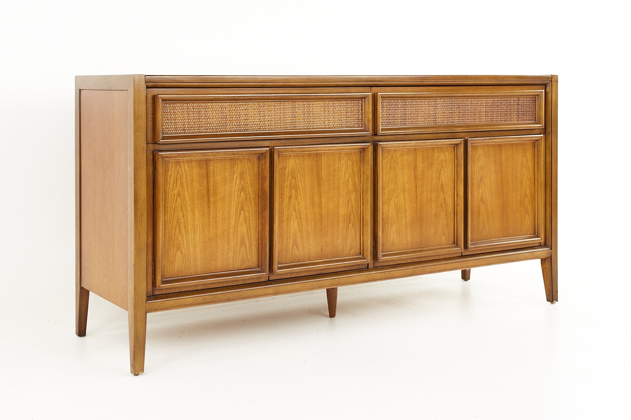 Founders Style Mid Century Walnut Basket Woven Front Credenza Buffet