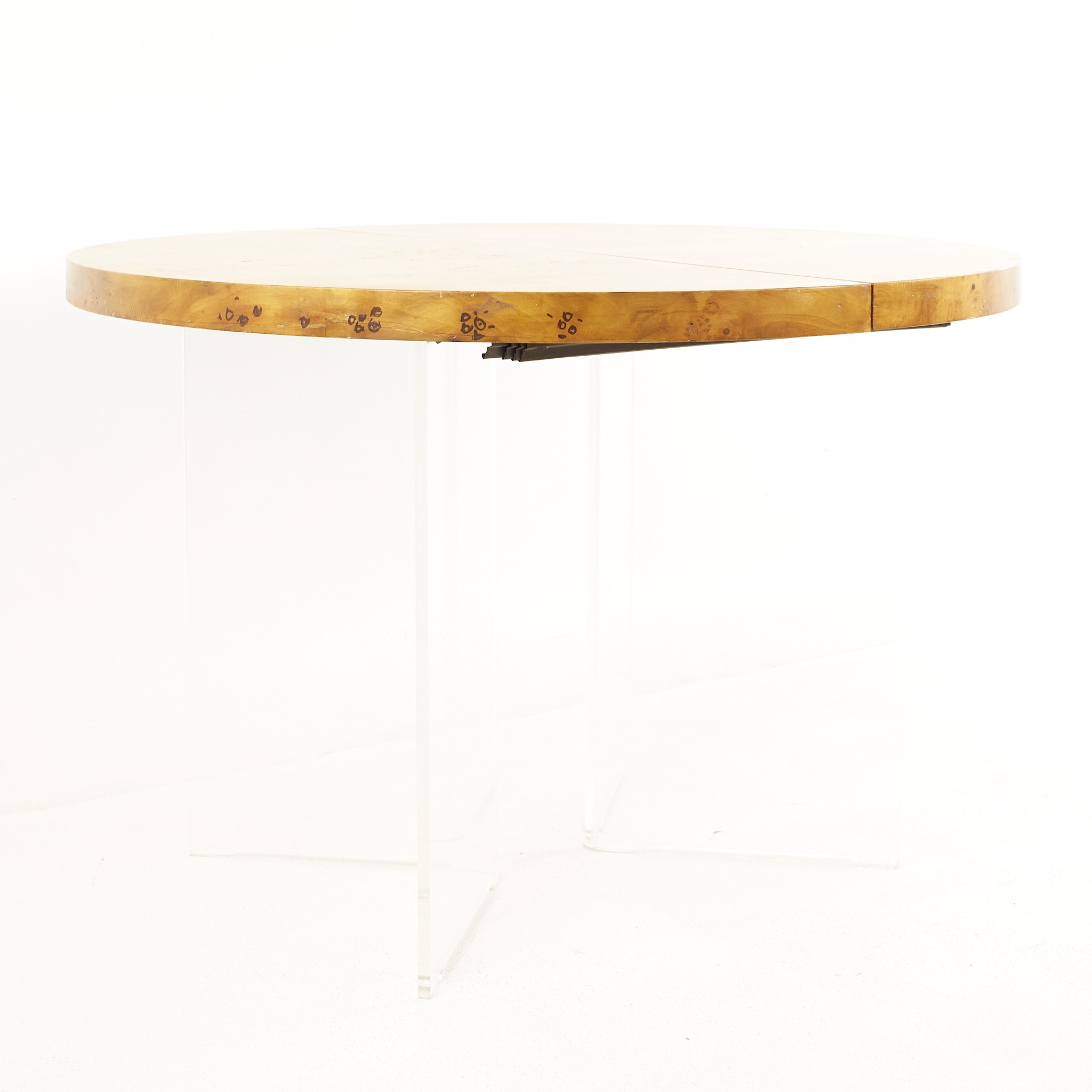 Vladimir Kagan Style Mid Century Burlwood Lucite Dining Table