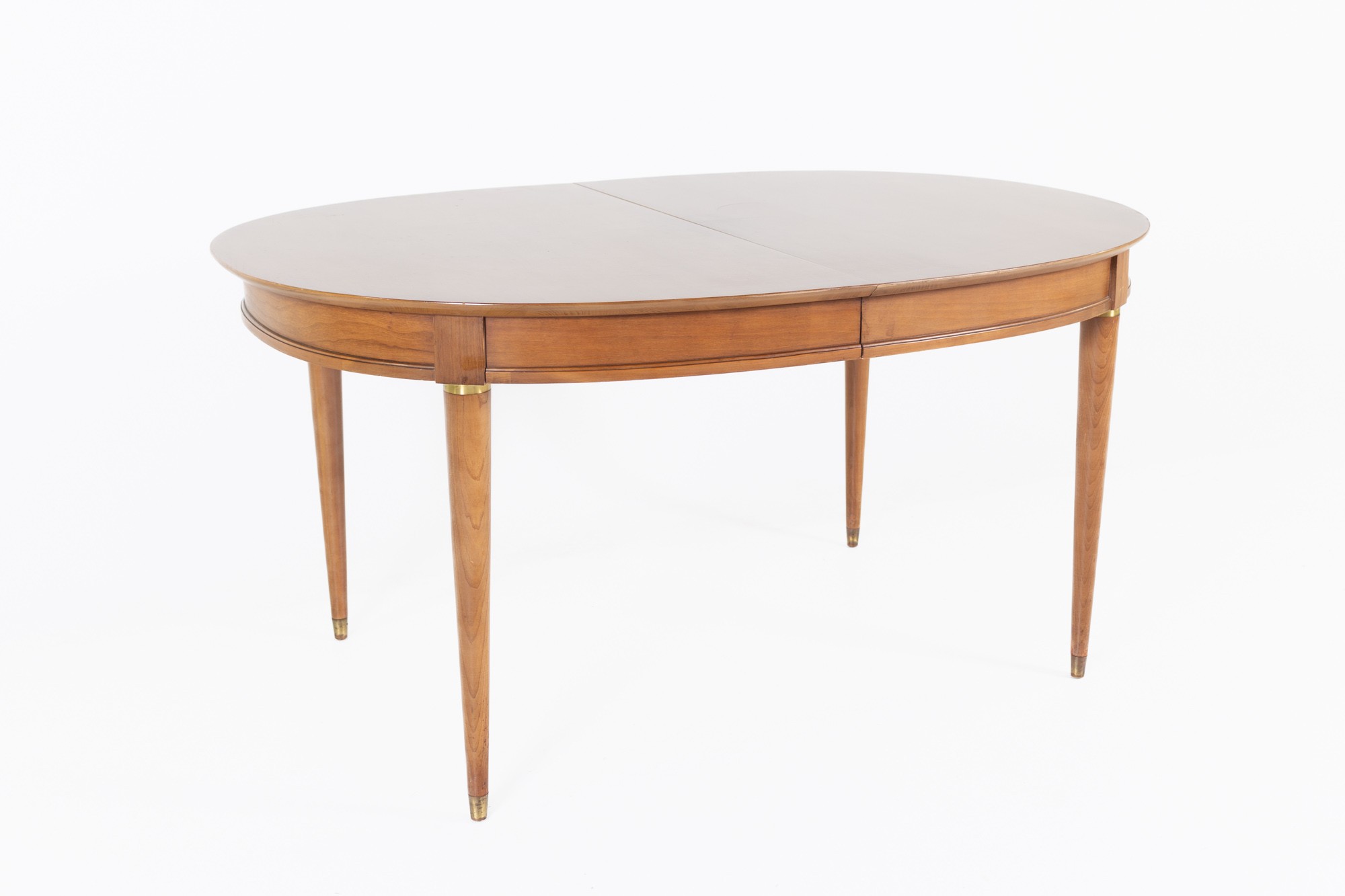 Lane 1st Edition Mid Century Cherry and Brass Expanding Dining Table with 3 Leaves