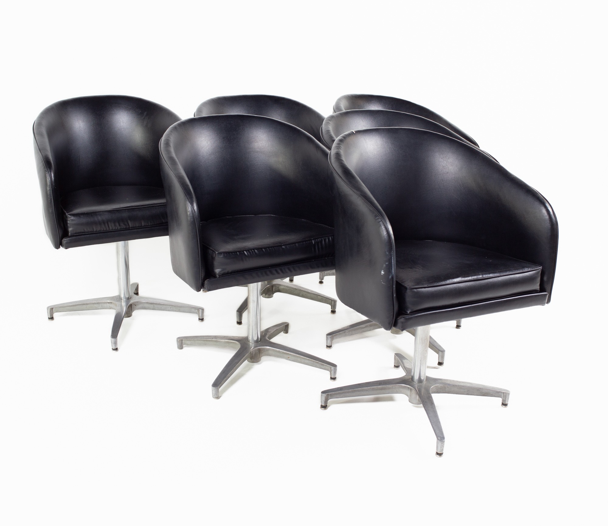 Overman Style Mid Century Black Vinyl Pod Occasional Lounge Chair - Set of 6