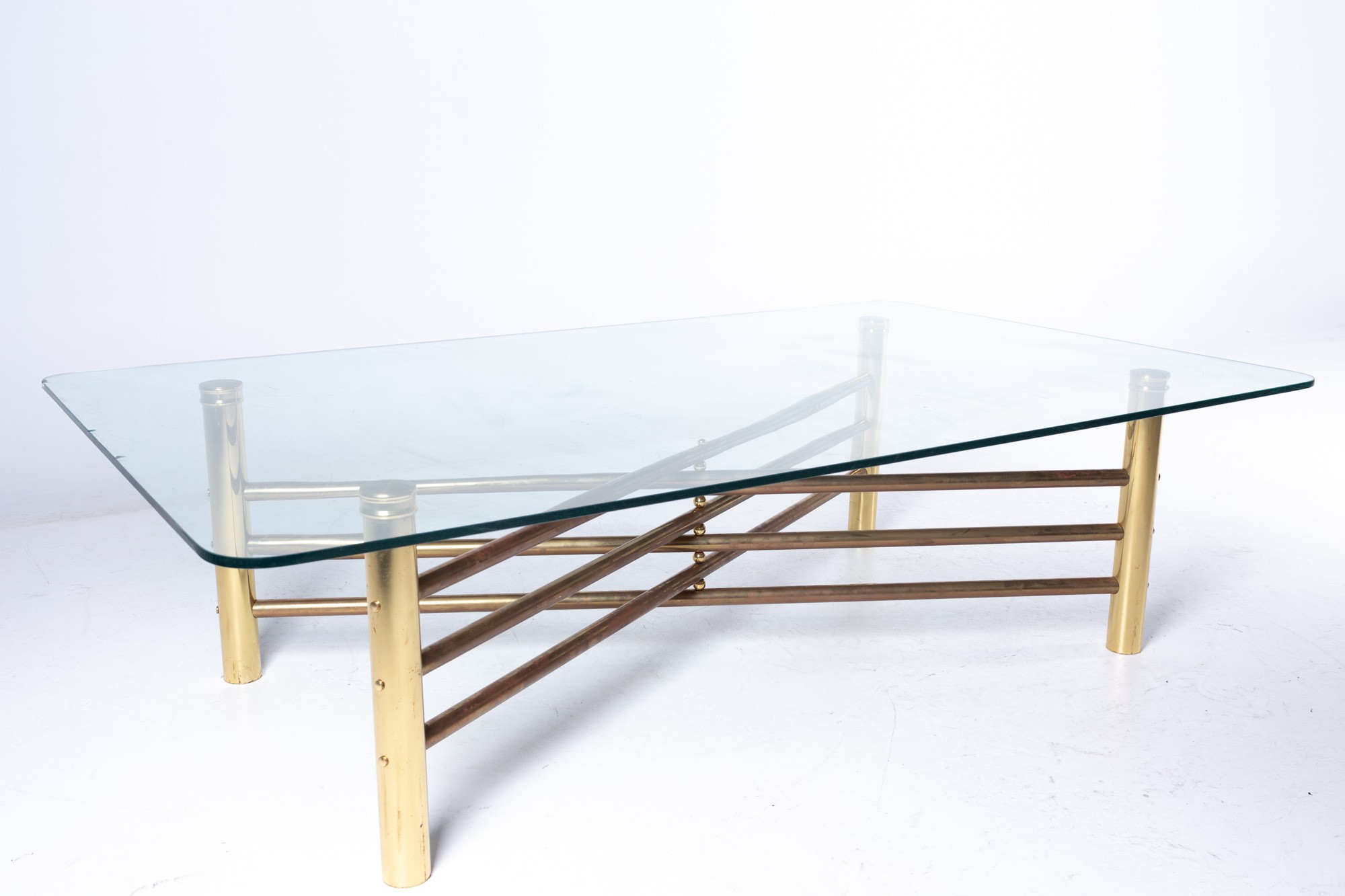 Mid Century Brass and Glass X Base Coffee Table