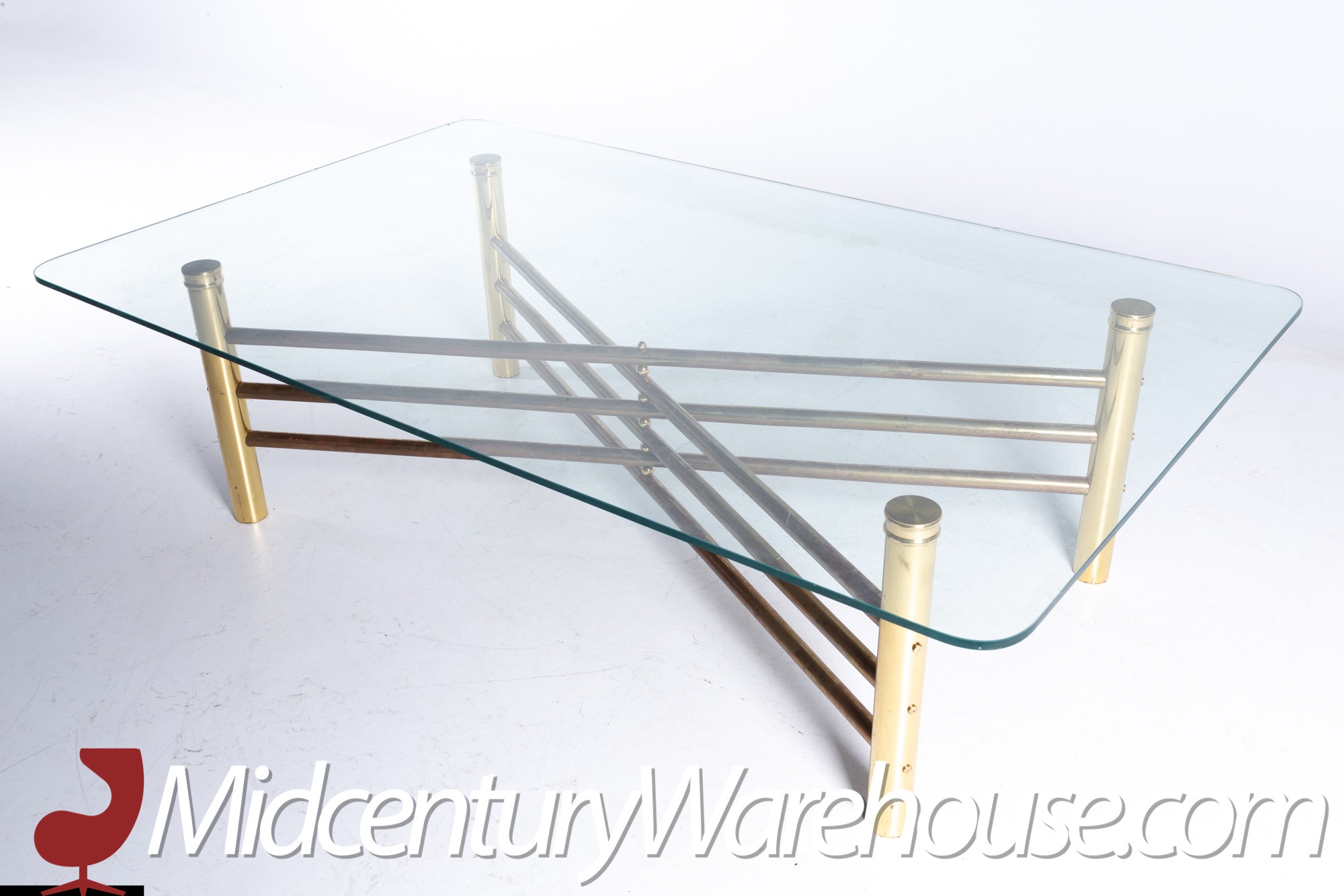 Mid Century Brass and Glass X Base Coffee Table, Mid Century Modern  Furniture