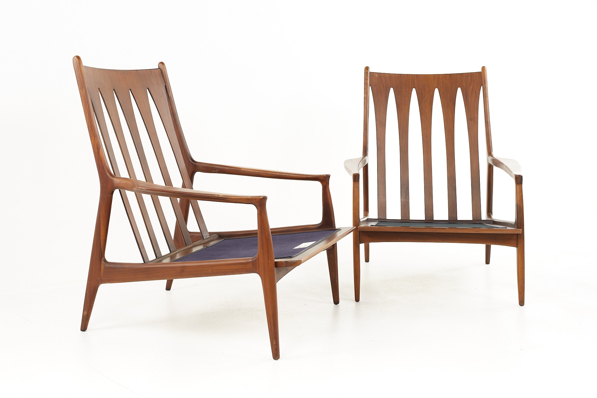 Milo Baughman for Thayer Coggin Mid Century Walnut Archie Lounge Chairs - a Pair