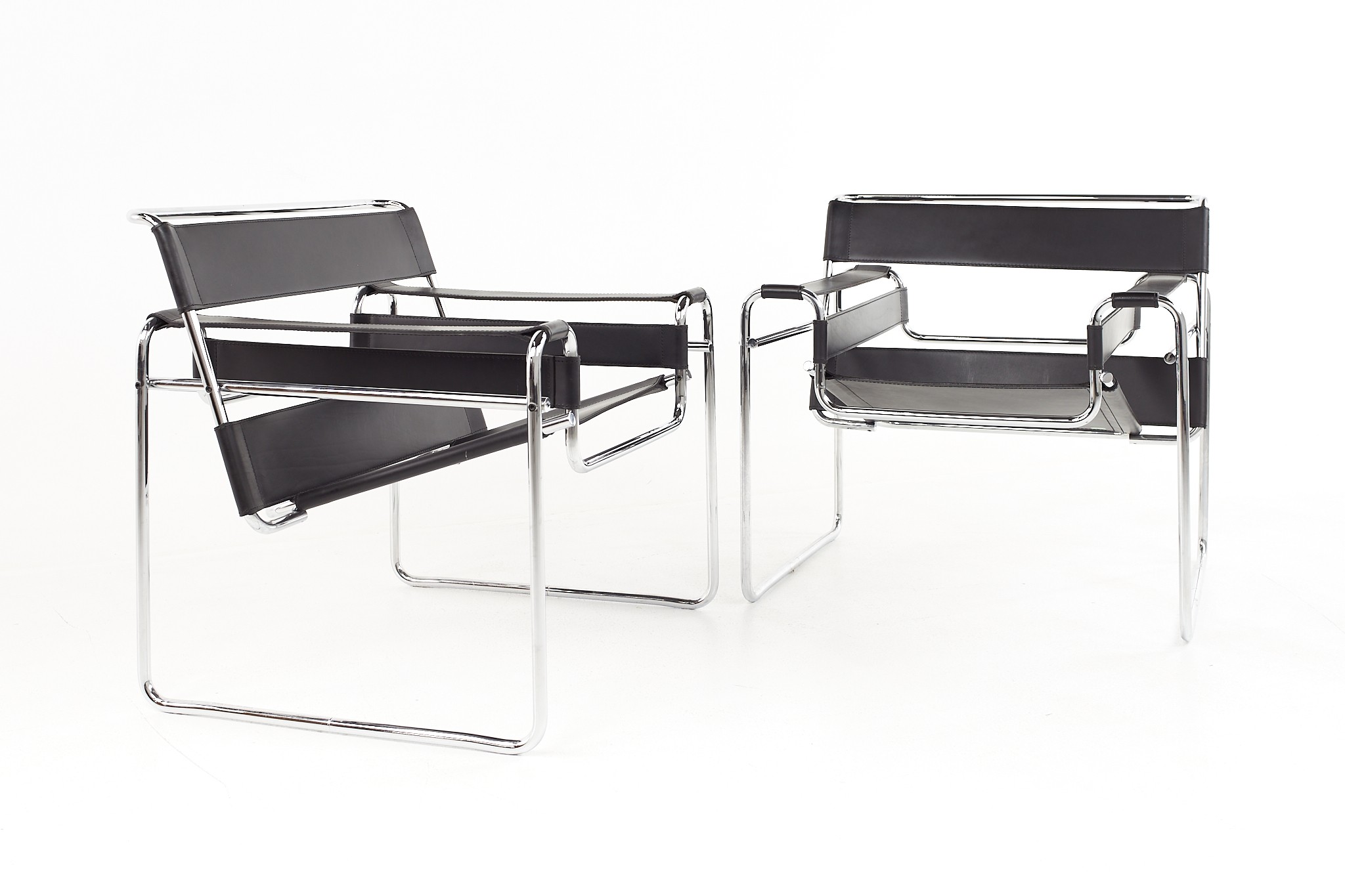 Marcel Breuer for Knoll Mid Century Wassily Chairs Black and Chrome - a Pair