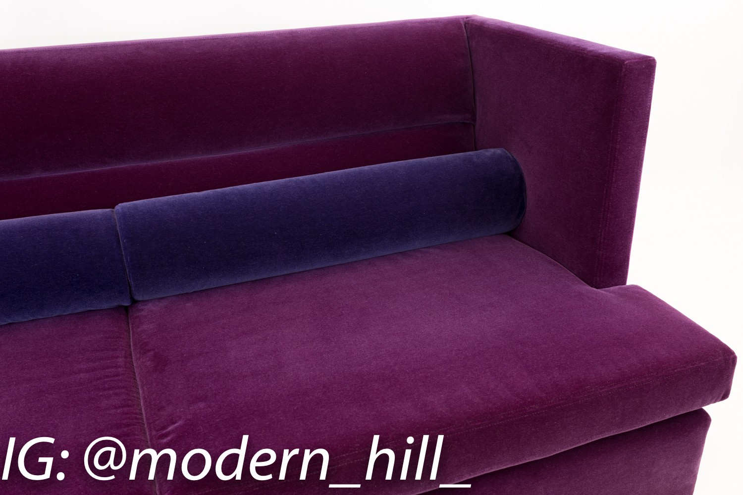Milo Baughman Mid Century Modern Shelter Sofa in Purple Mohair Fabric