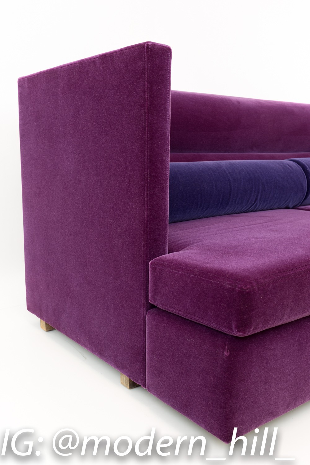Milo Baughman Mid Century Modern Shelter Sofa in Purple Mohair Fabric