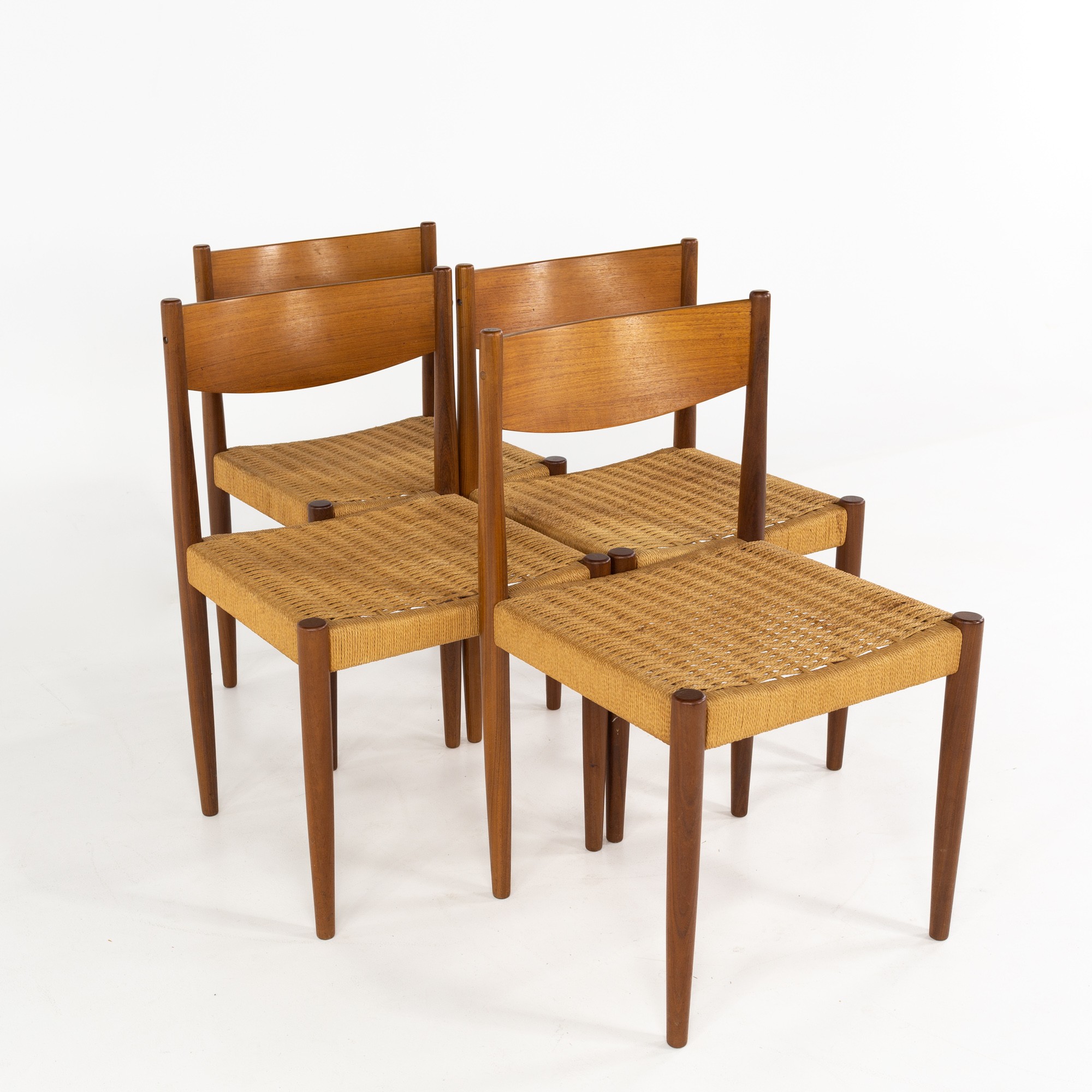 Mid Century Danish Teak and Rope Dining Chairs - Set of 4
