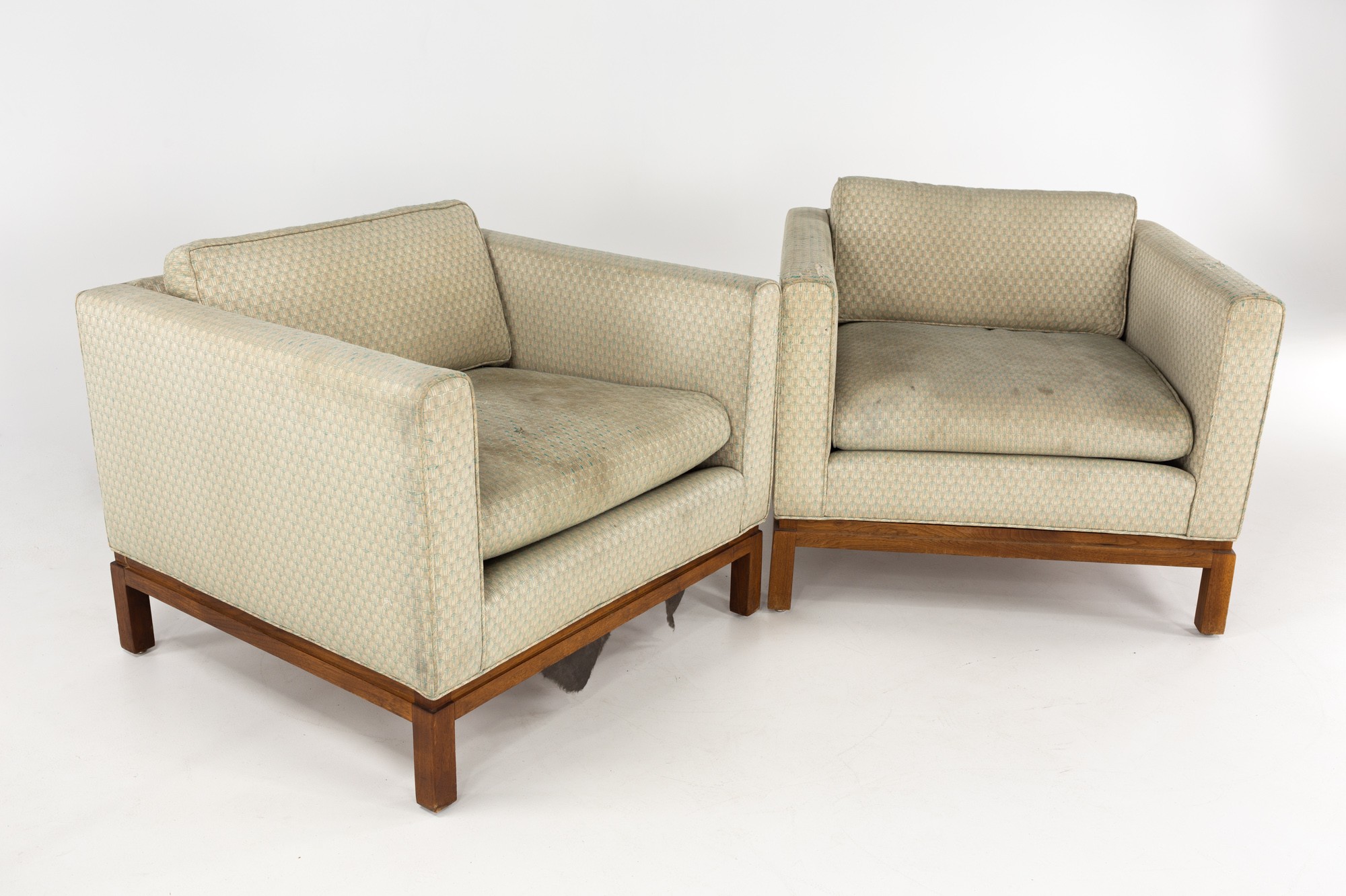 Milo Baughman Style Mid Century Walnut Club Chairs - a Pair