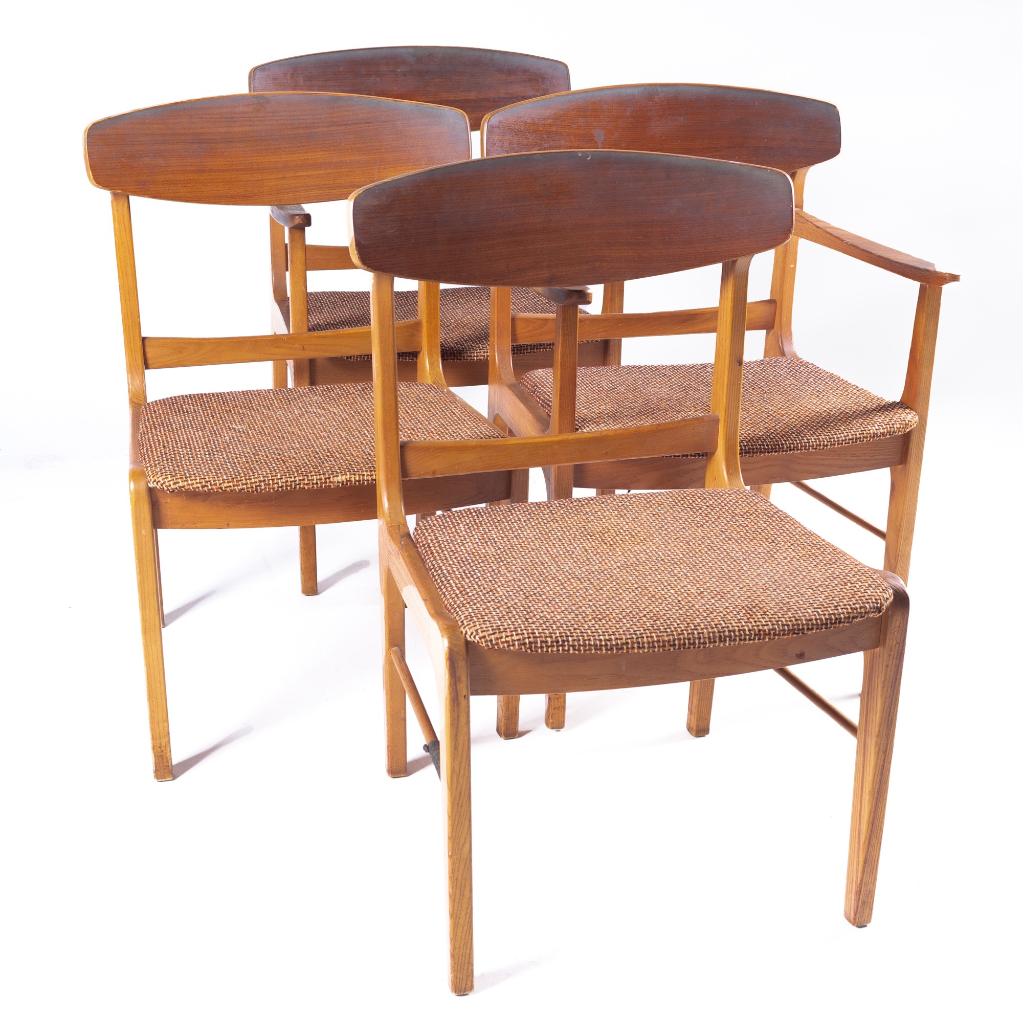 Mid Century Walnut Cats Eye Dining Chairs - Set of 4