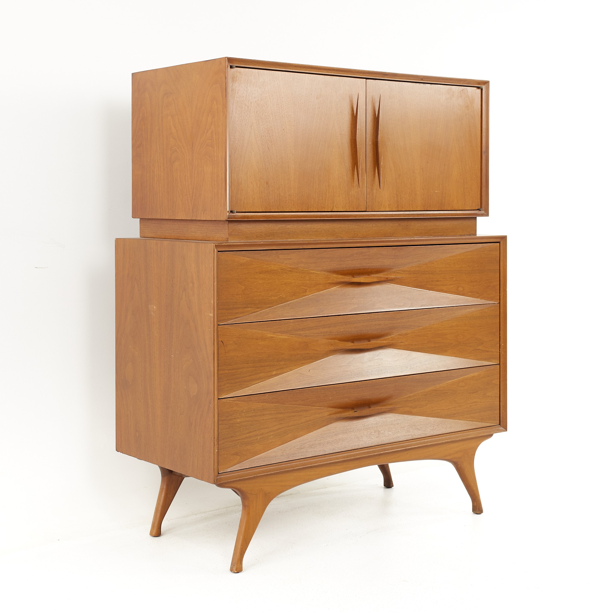 Albert Parvin Style Roma Mid Century Sculpted Walnut Highboy Dresser | Mid  Century Modern Furniture | Modern Hill