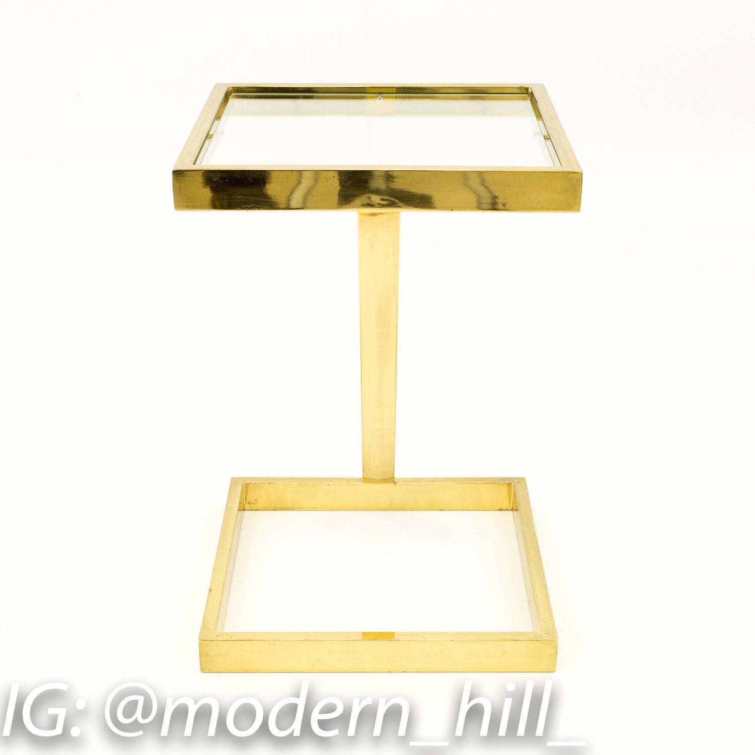 Milo Baughman Style Mid Century Modern Brass Z Side End Tables - Matching Pair