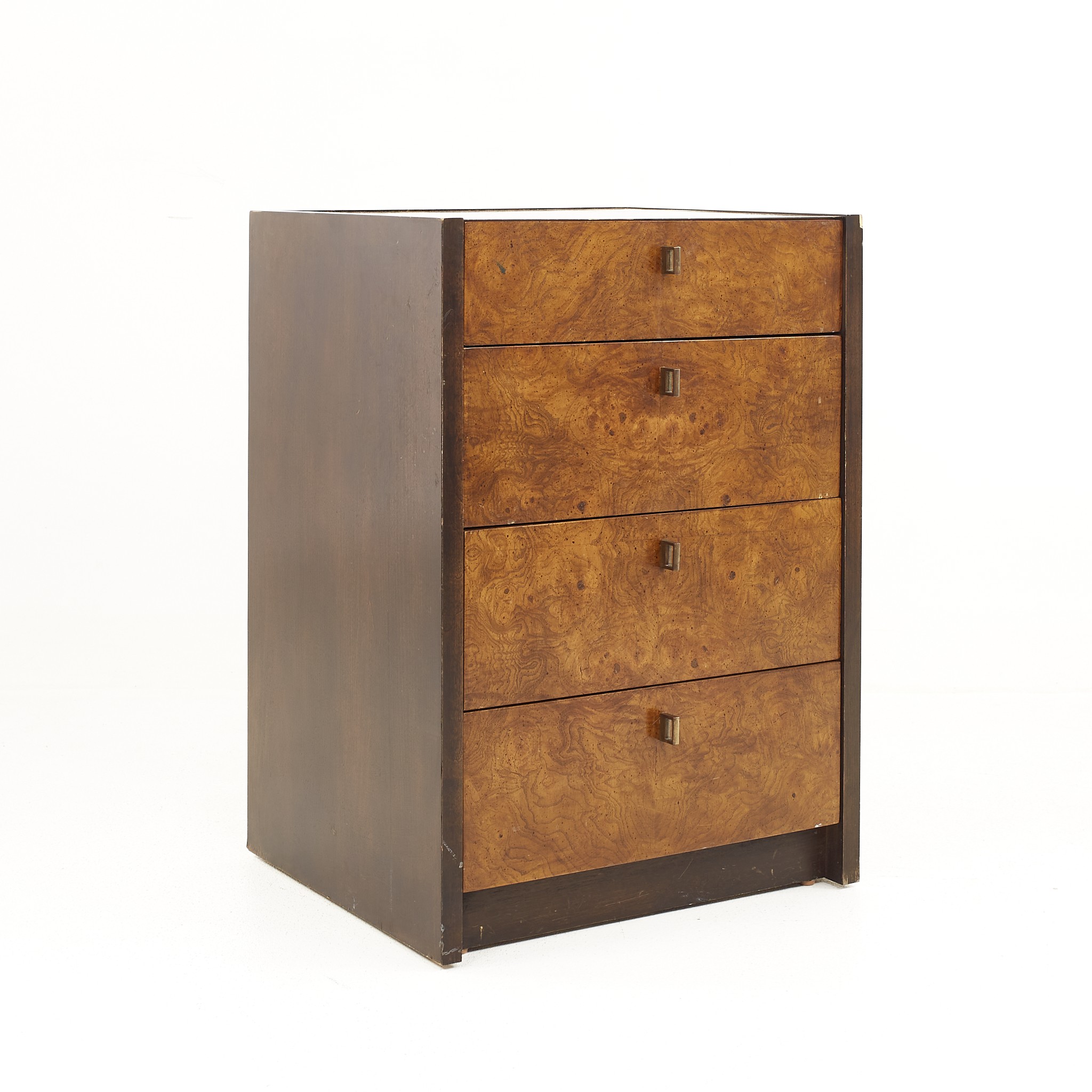 Milo Baughman Style Century Furniture Mid Century Burlwood Narrow Chest of Drawers Dresser