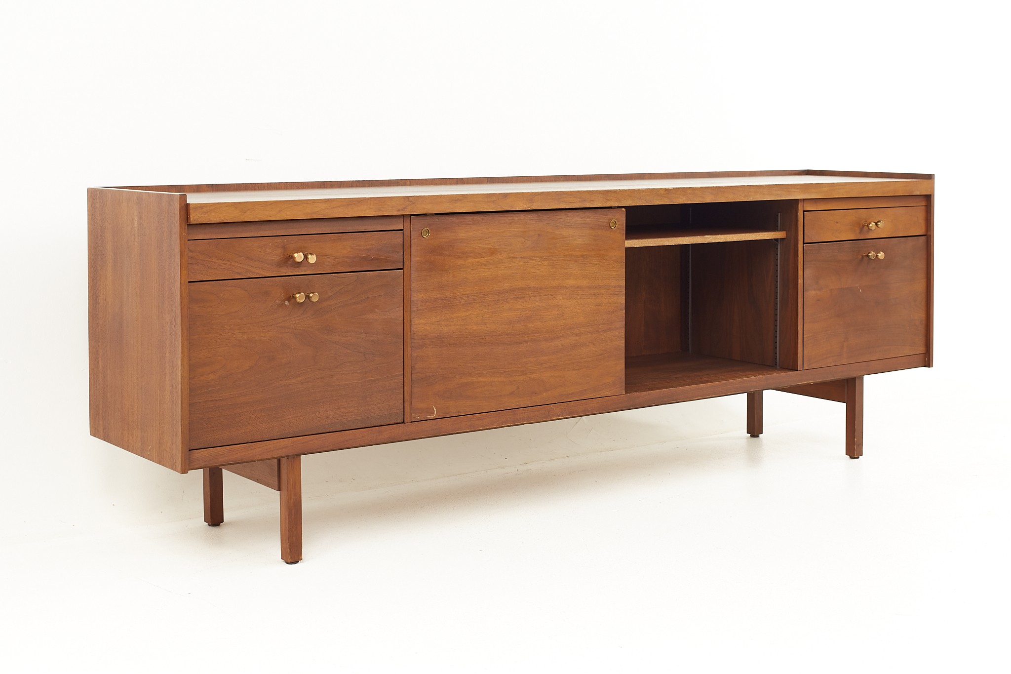 Stow and Davis Mid Century Walnut and Brass Sideboard Credenza