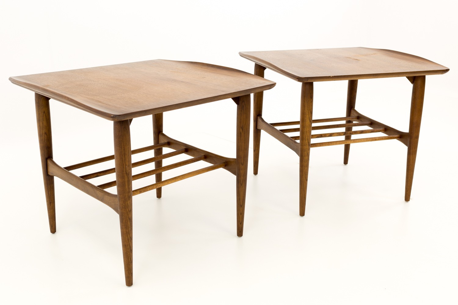Bassett Danish Modern Greta Grossman Style Walnut Side End Tables