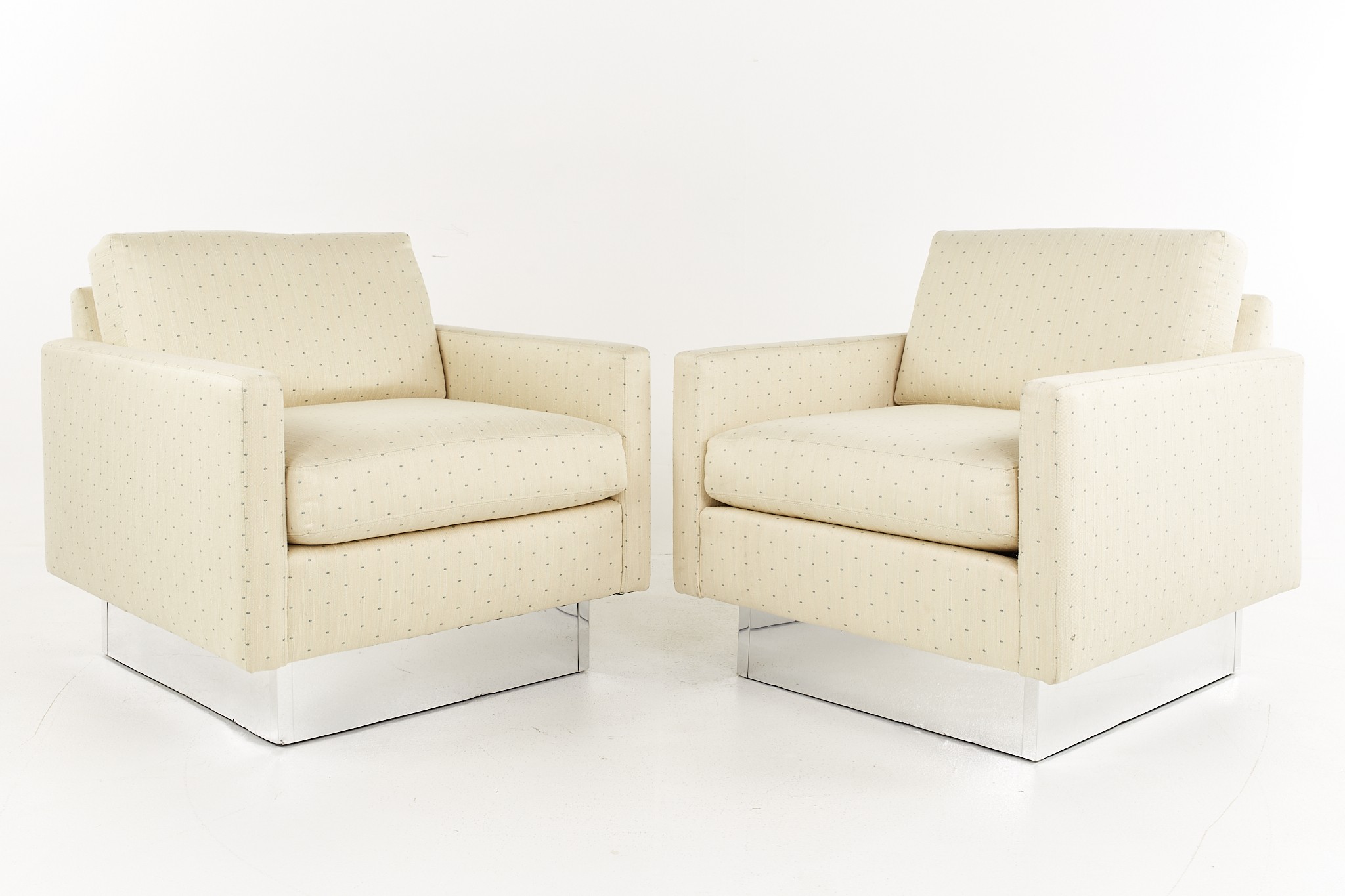 Milo Baughman Mid Century Chrome Plinth Base Lounge Chair - a Pair