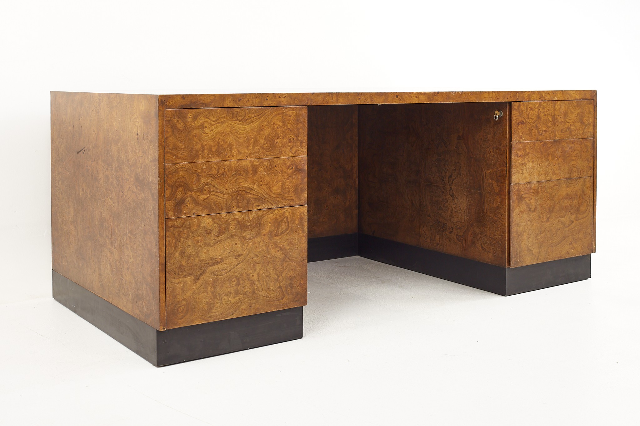 Milo Baughman Style Mid Century Custom Studio Burlwood Executive Desk