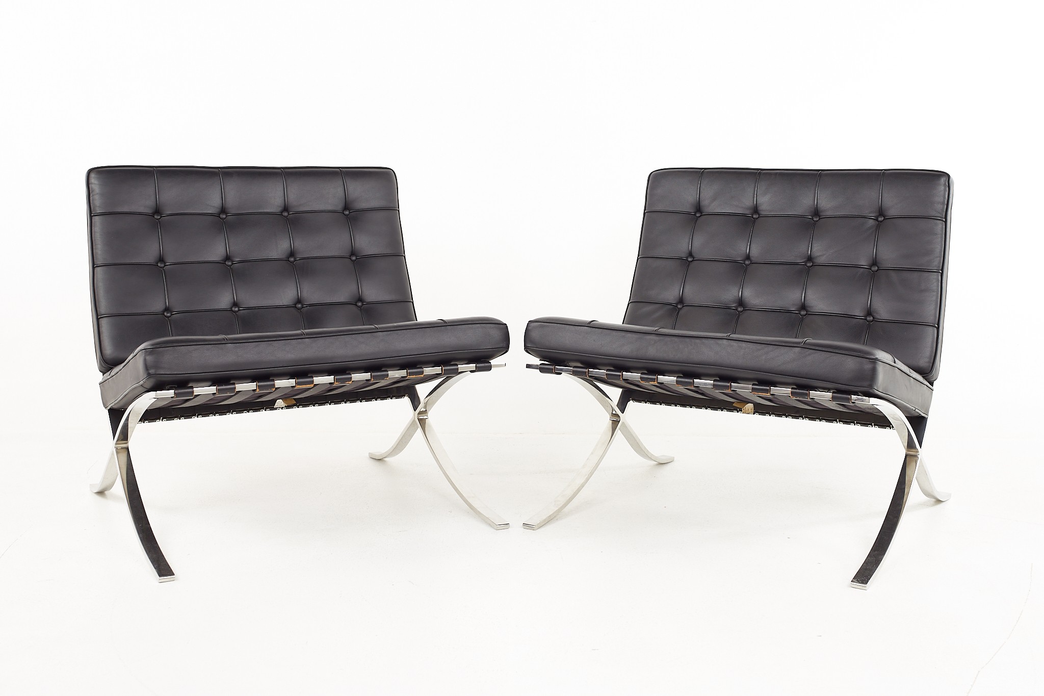 Mies Van Der Knoll Mid Century Barcelona Chair - a Pair