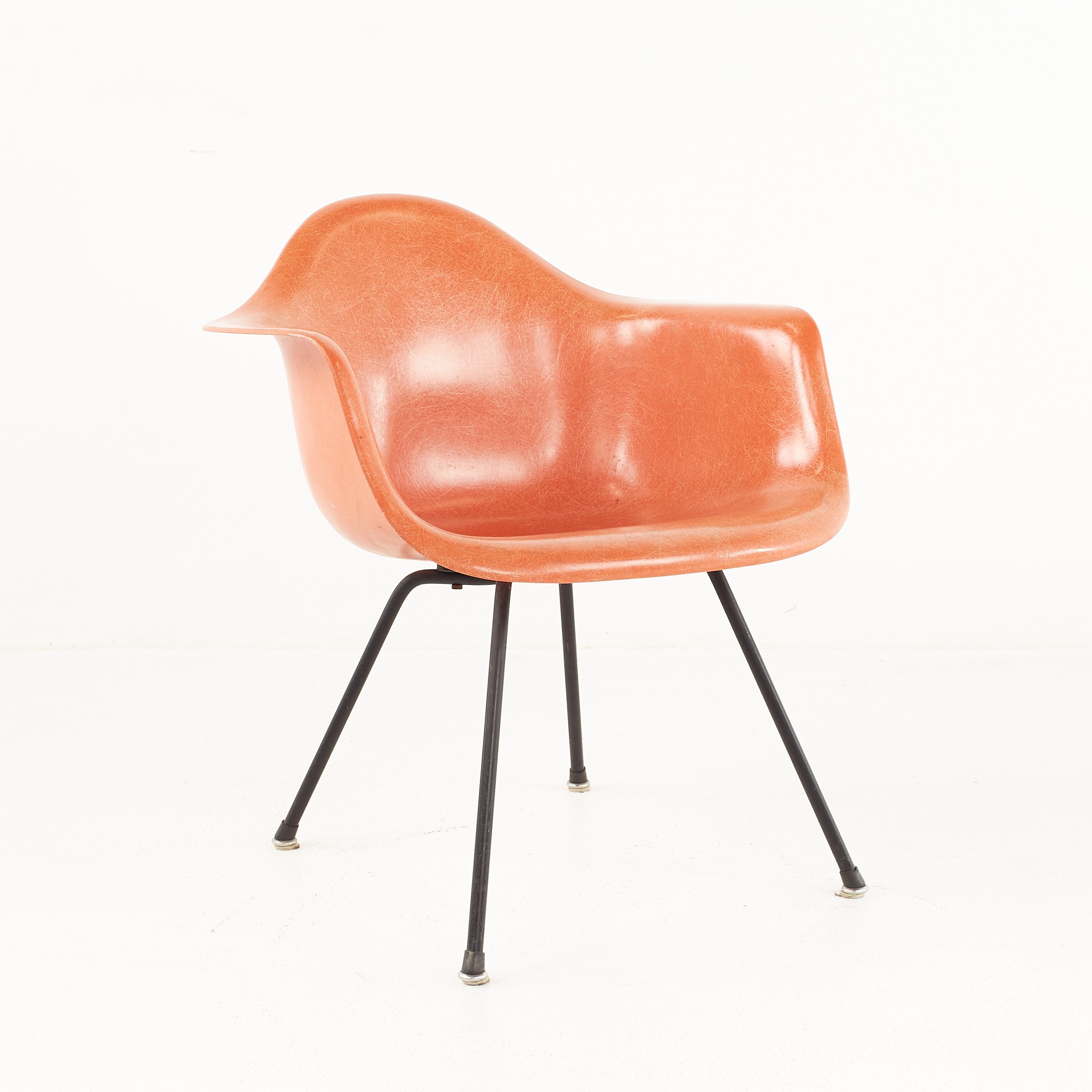 Early Charles and Ray Eames for Herman Miller Mid Century Orange Fiberglass Shell Arm Chair