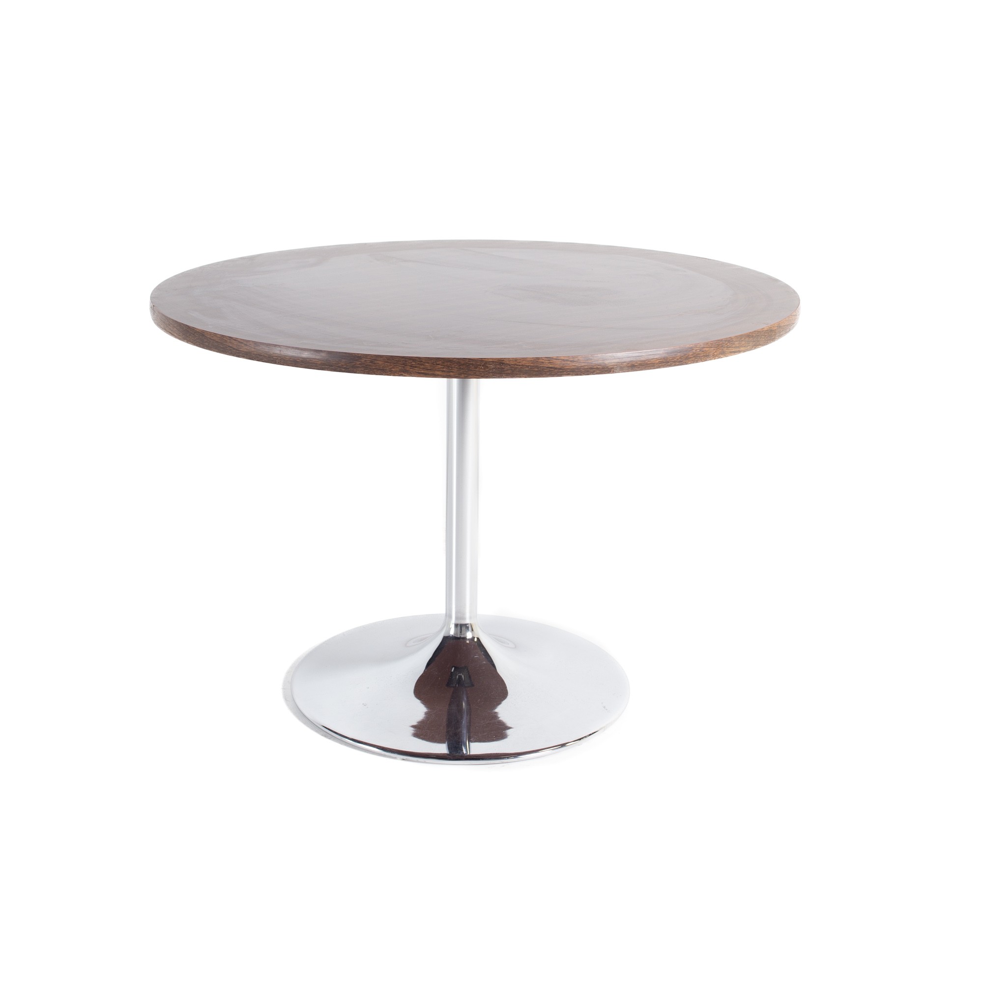 Saarinen Style Mid Century Walnut Laminate and Chrome Pedestal Dining Table