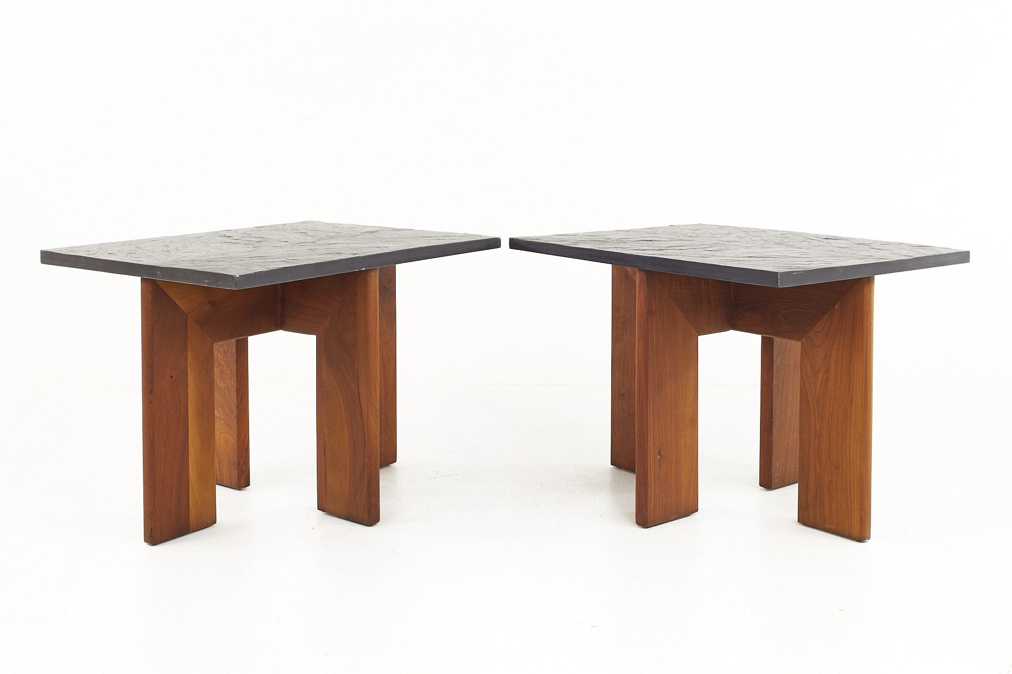 Adrian Pearsall Mid Century Walnut Slate Side End Tables - a Pair