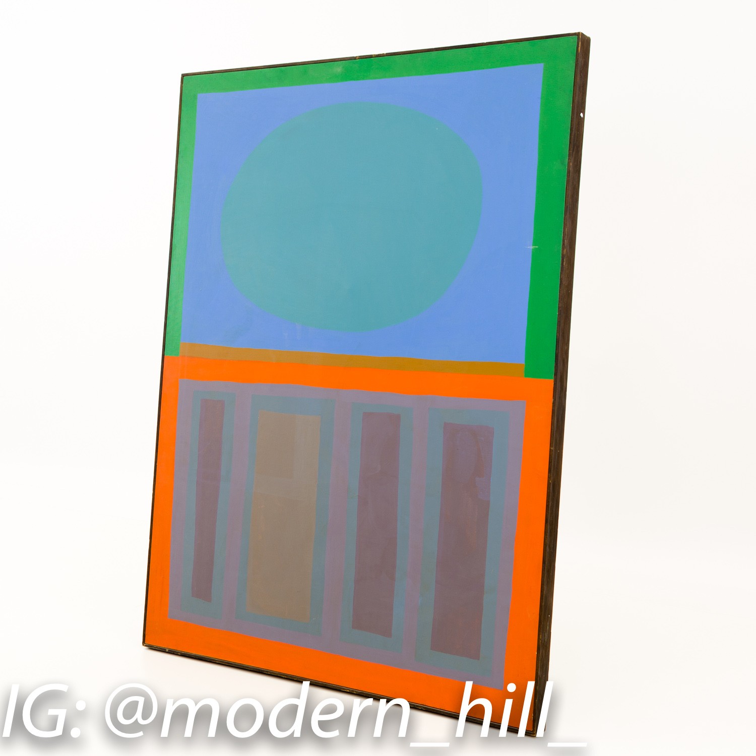 John Almquist Abstract 1960s Mid Century Modern Wall Art Blue Monument Oil on Canvas Painting