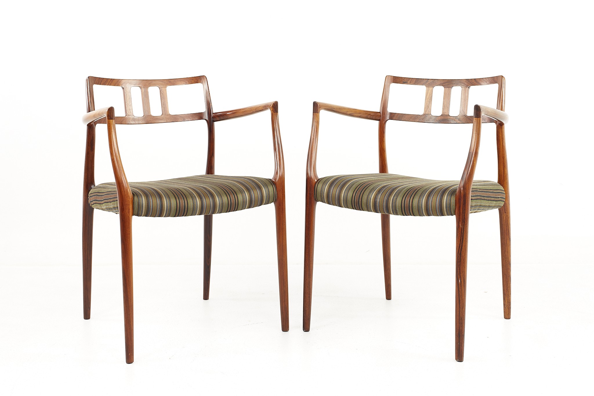 Niels Otto Moller Mid Century Rosewood Captains Dining Chairs - A Pair