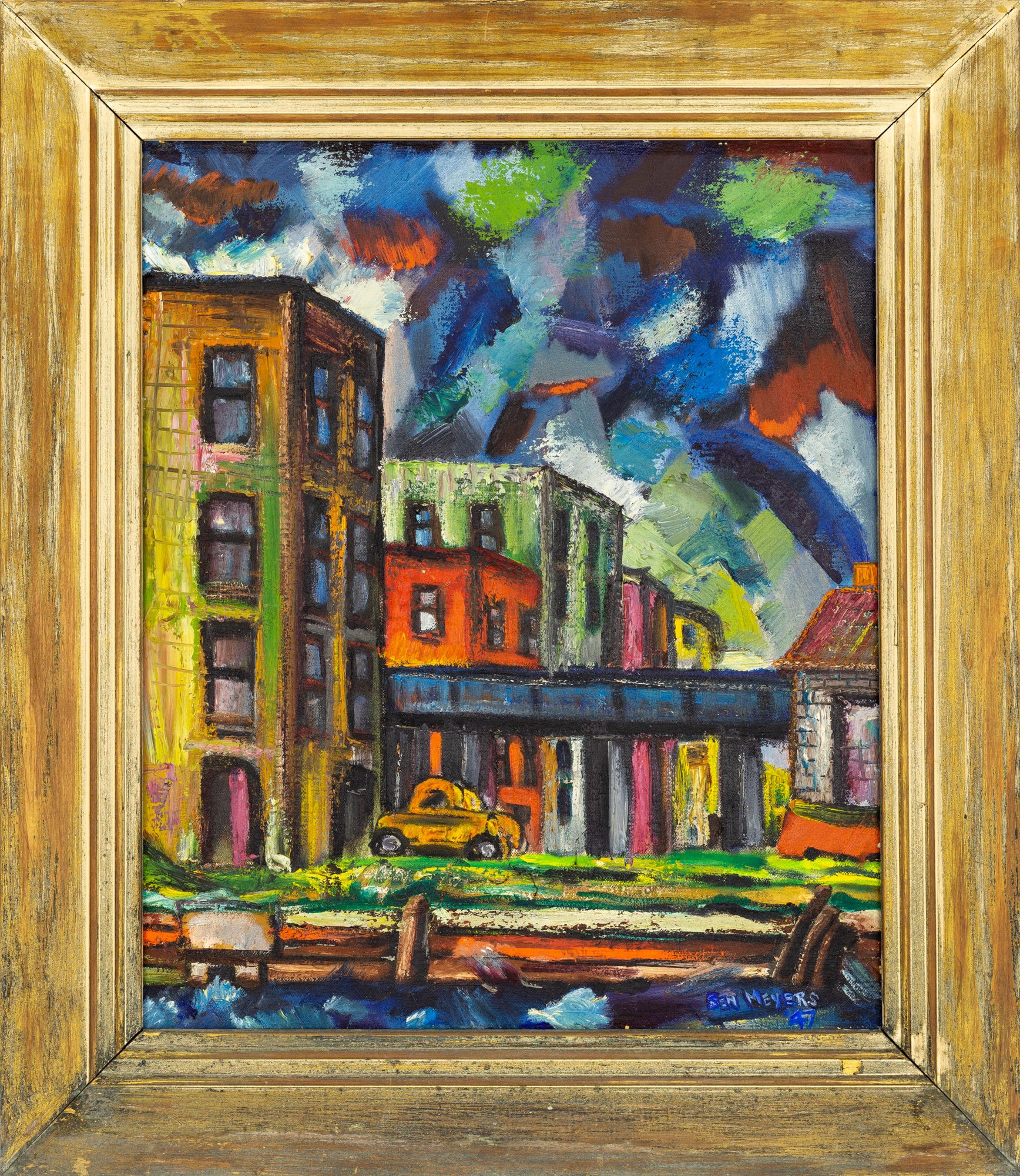 Images | Mid Century Modern Furniture - Mid Century Furniture Chicago Ben Meyers Signed Framed Mid Century Cityscape Painting