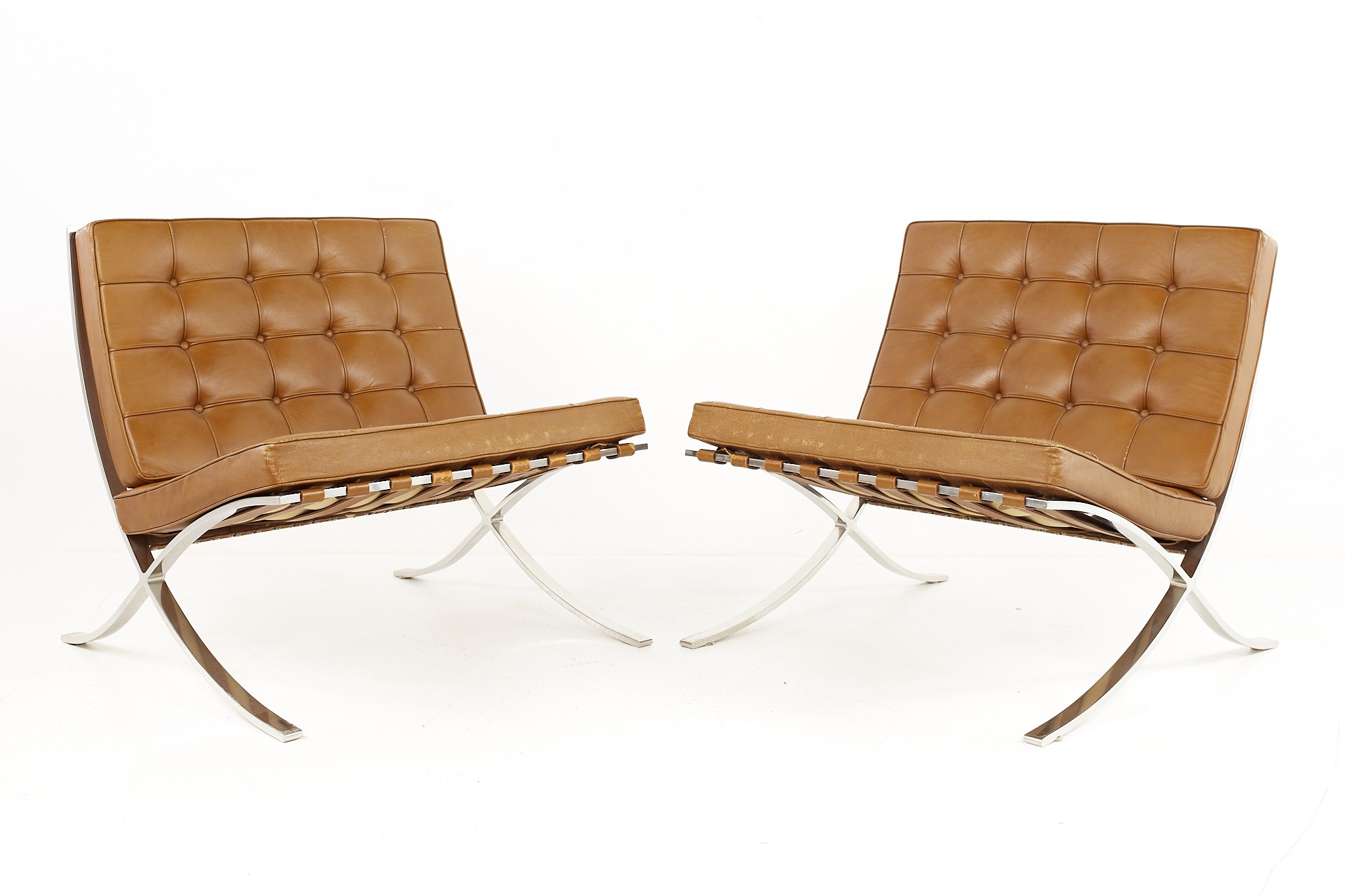 Mies Van Der Rohe for Knoll Mid Century Barcelona Lounge Chairs - a Pair