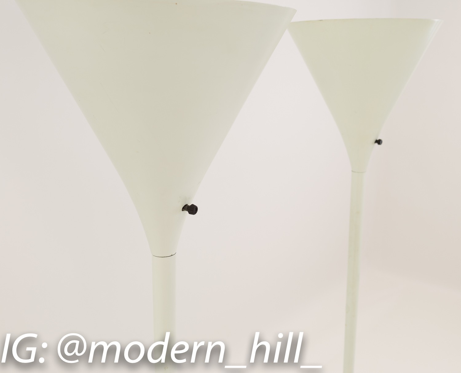 Walter Von Nessen White Torchiere Mid Century Conical Floor Lamps