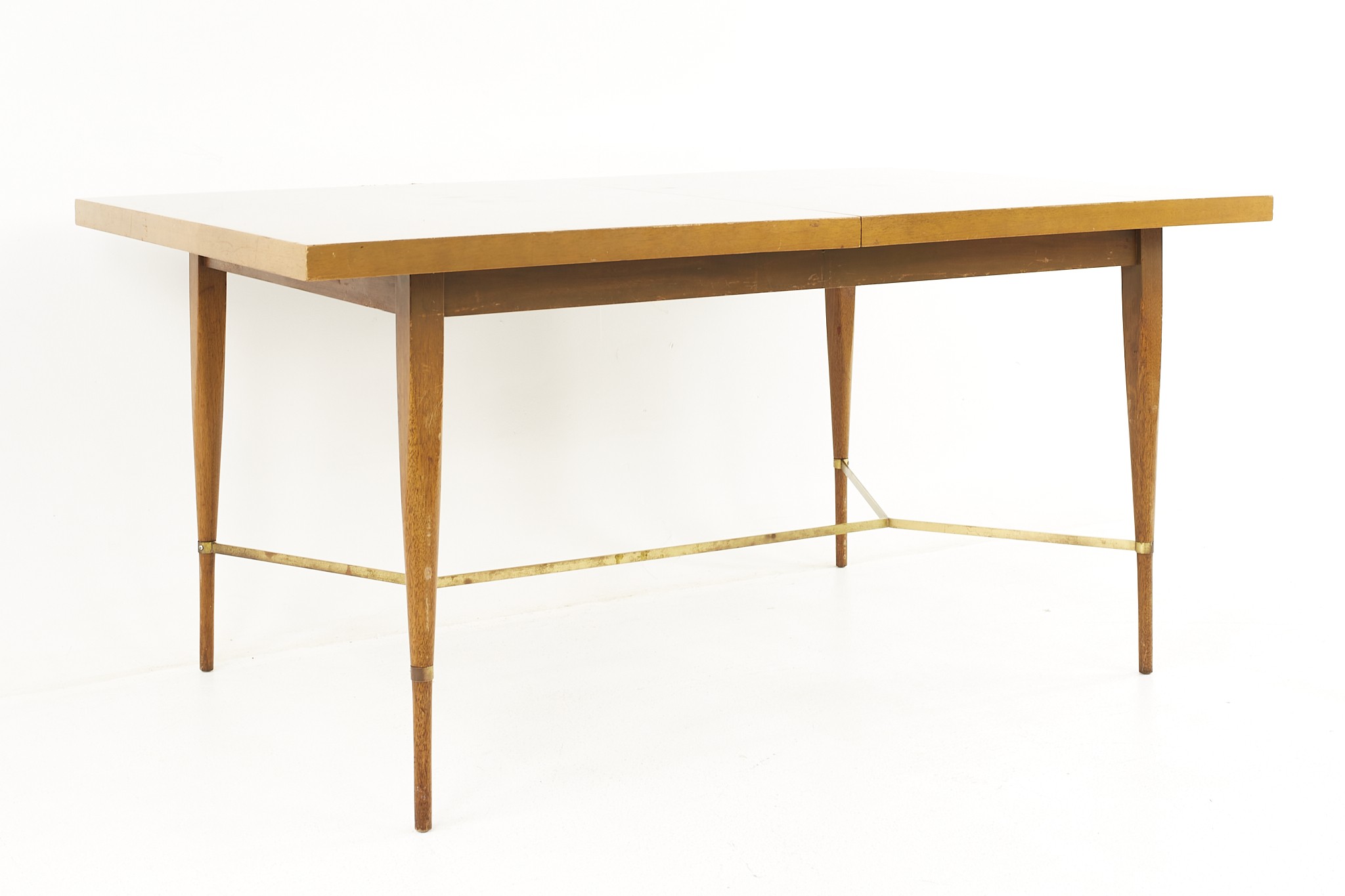 Paul Mccobb for Calvin Mid Century Mahogany and Brass Expanding Dining Table