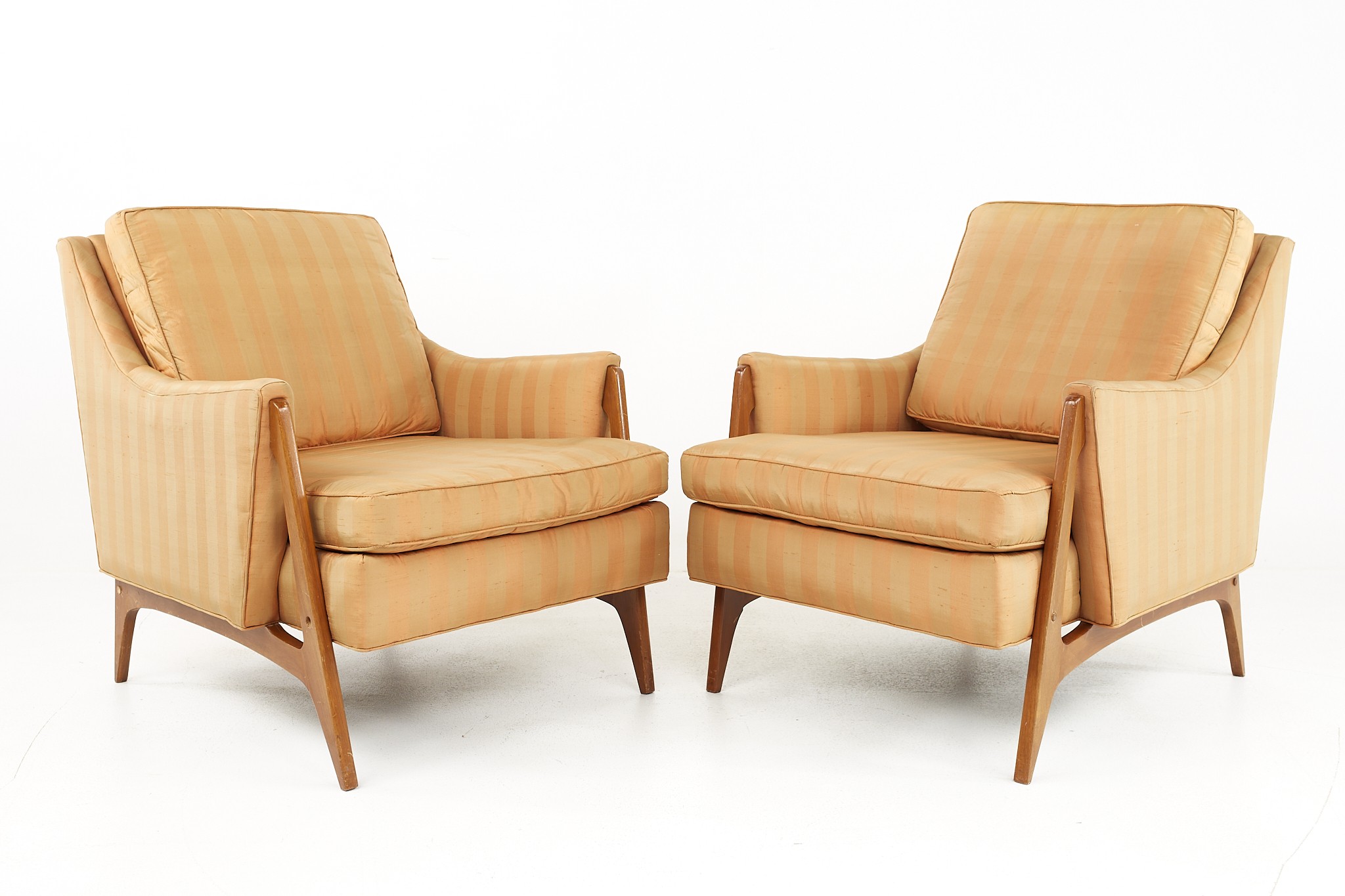Harvey Probber Style Mid Century Walnut Lounge Chairs - a Pair