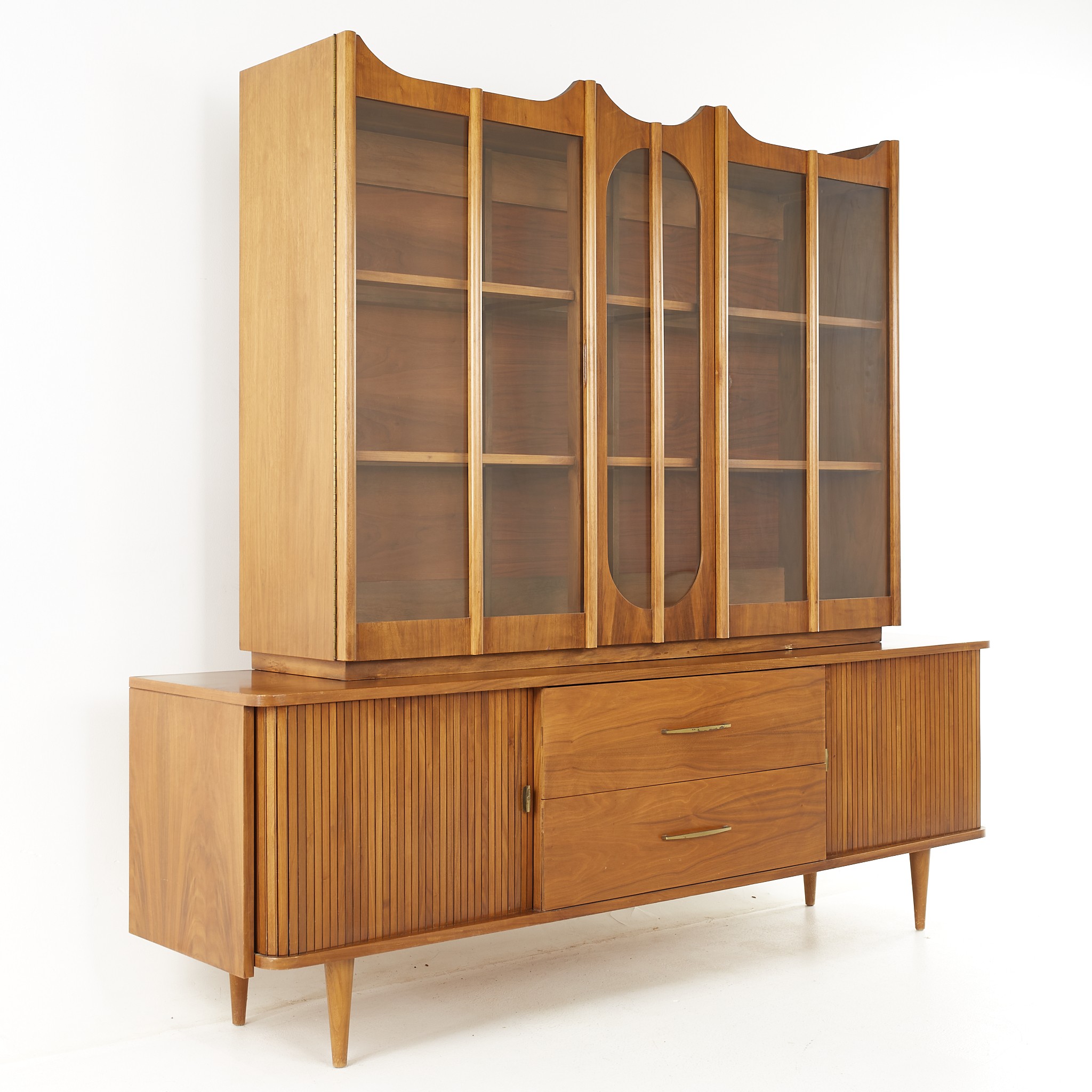 Images | Mid Century Modern Furniture - Mid Century Furniture Chicago Young Manufacturing Mid Century Walnut Tambour Door Buffet and Hutch