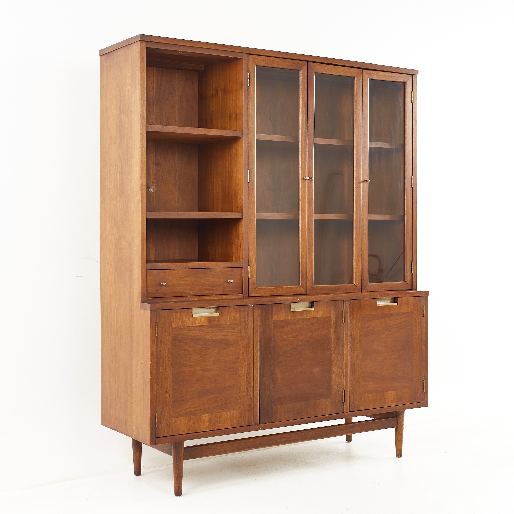 Merton Gershun for American of Martinsville Mid Century Walnut and Brass Buffet with Hutch