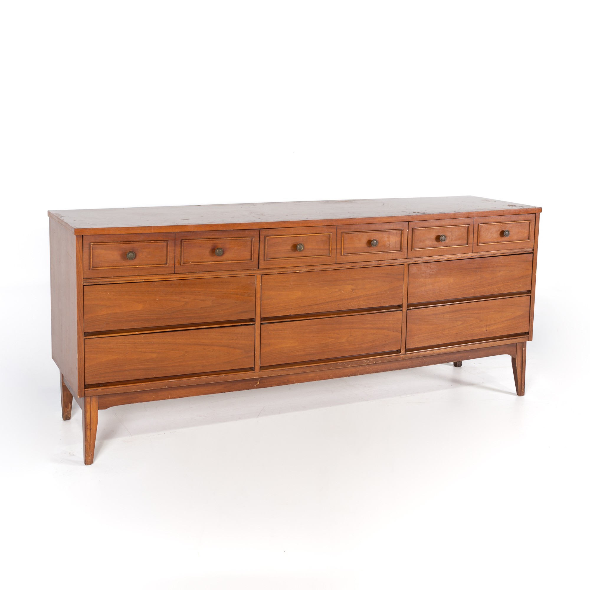 Dixie Mid Century Walnut 9 Drawer Dresser