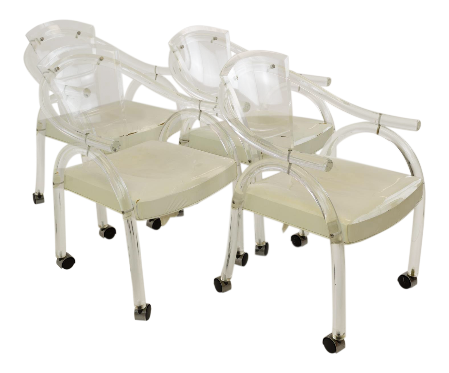 Charles Hollis Jones Style Mid Century Modern Lucite Rolling Chairs