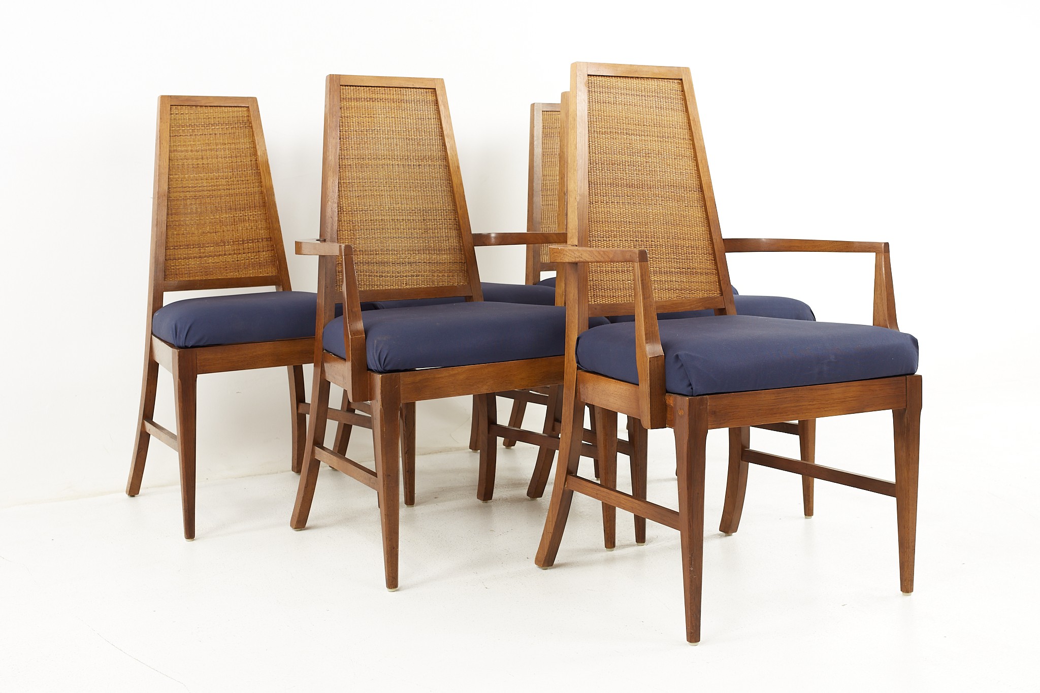 Young Manufacturing Mid Century Walnut Cane Back Dining Chairs - Set of 6