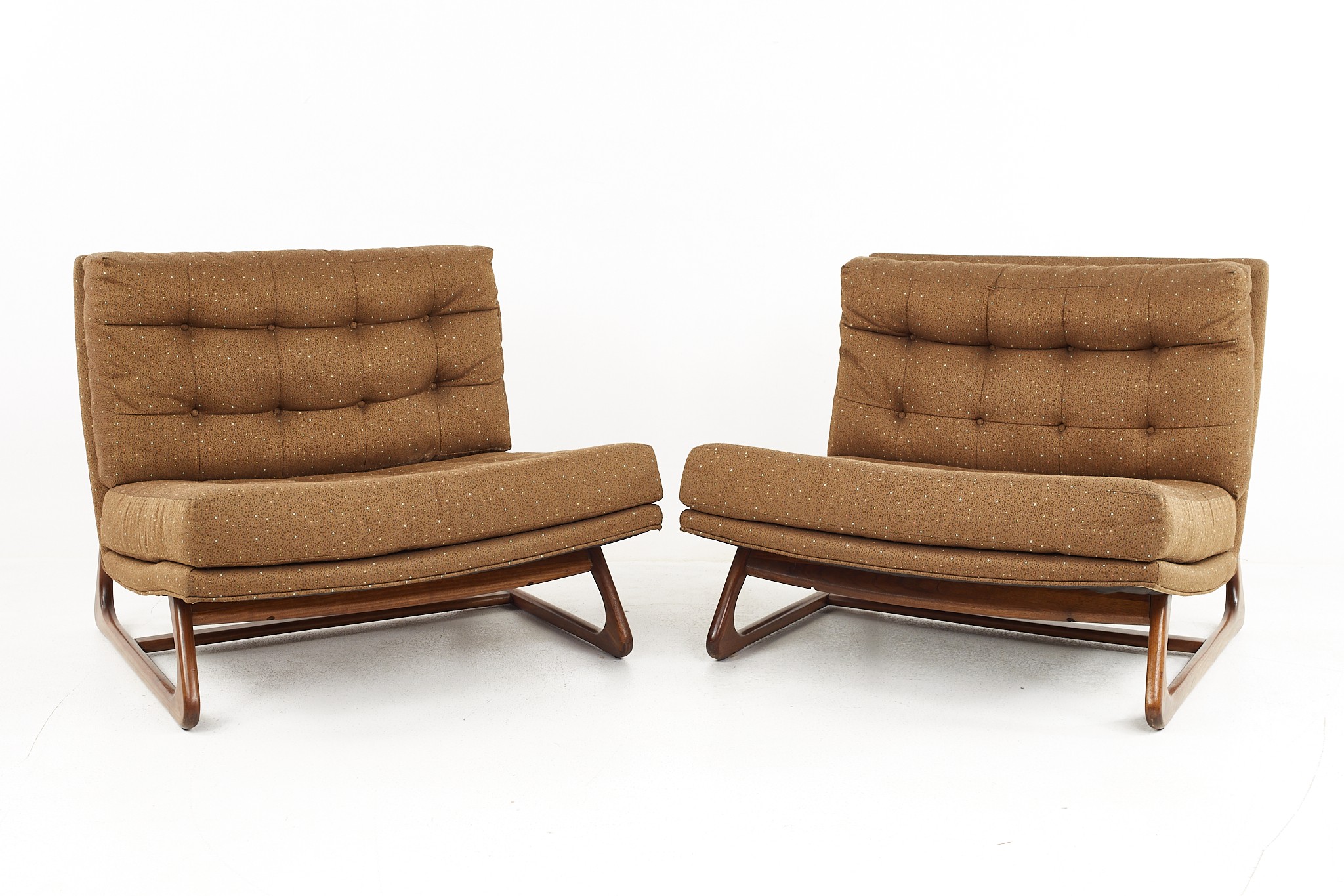 Thayer Coggin Mid Century Sculpted Walnut Sled Leg Slipper Lounge Chairs - a Pair