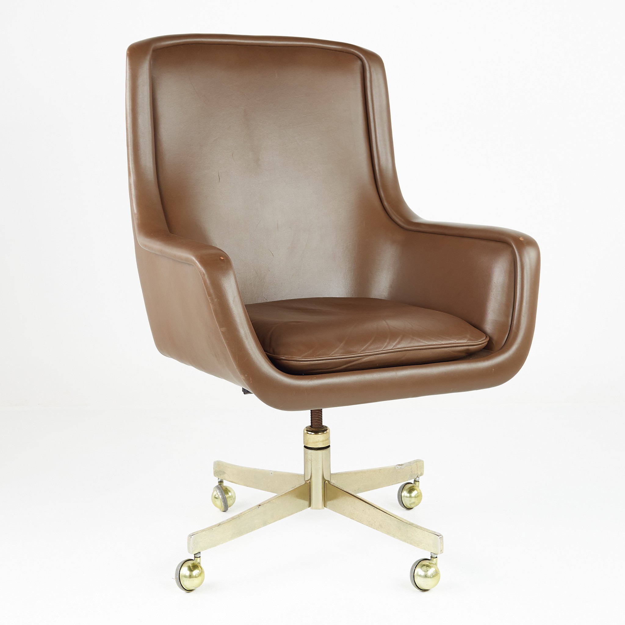 Copy of Ward Bennett Mid Century Executive Highback Brass and Leather Office Chairs - Set of 4