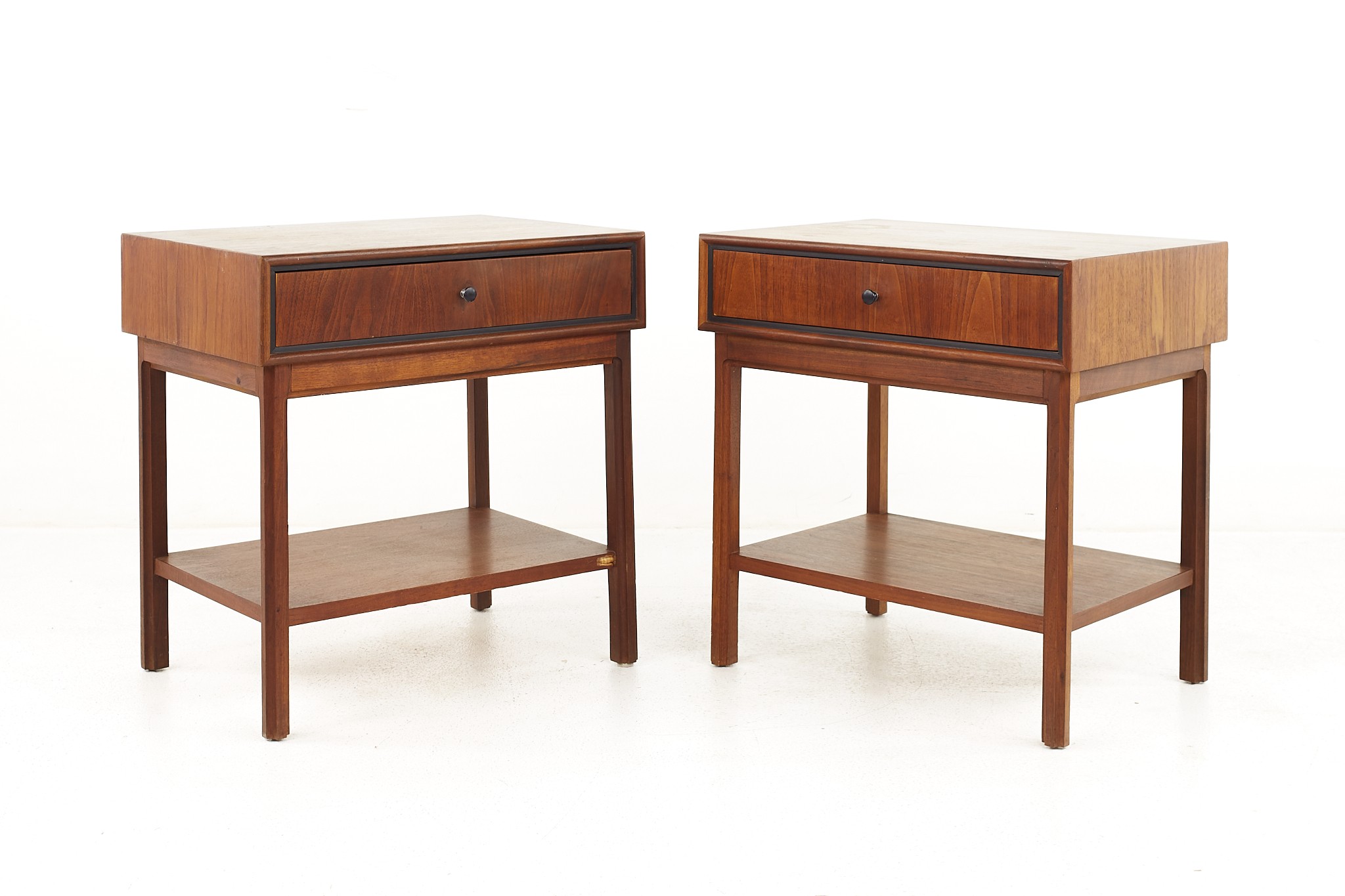 Jack Cartwright for Founders Mid Century Walnut Nightstands - a Pair