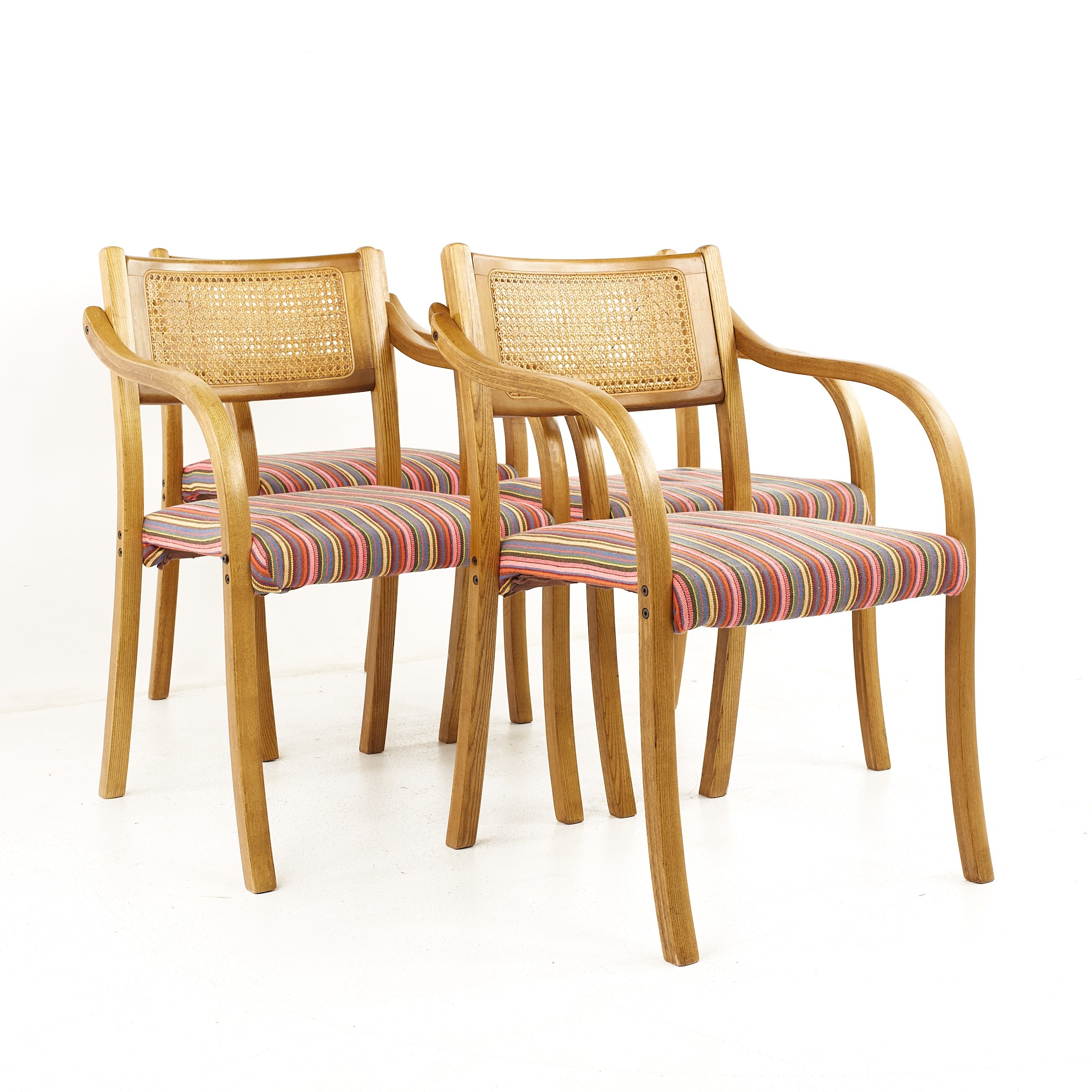 Thonet Style Mid Century Rattan and Bentwood Arm Chairs - Set of 4