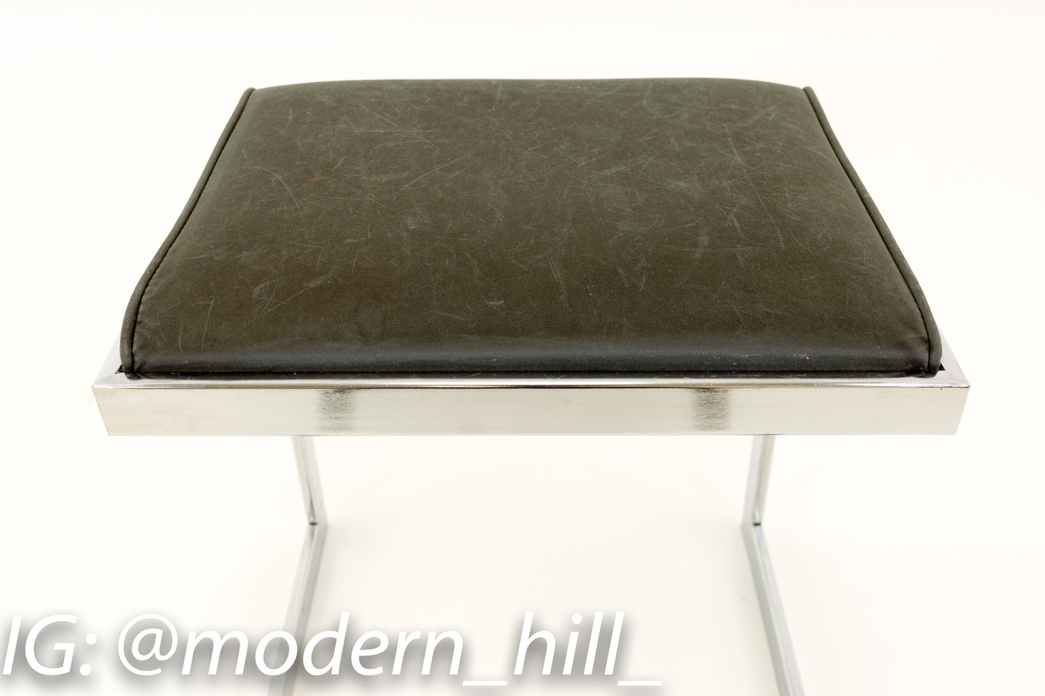 Milo Baughman Style Upholstered Chrome Cantilever Mid Century Modern Stool