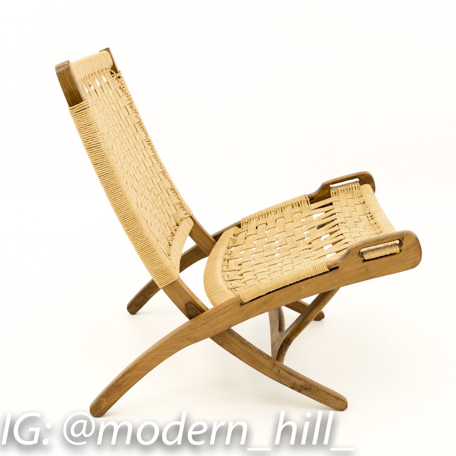 Hans Wegner Style Folding Roped Mid Century Lounge Chairs