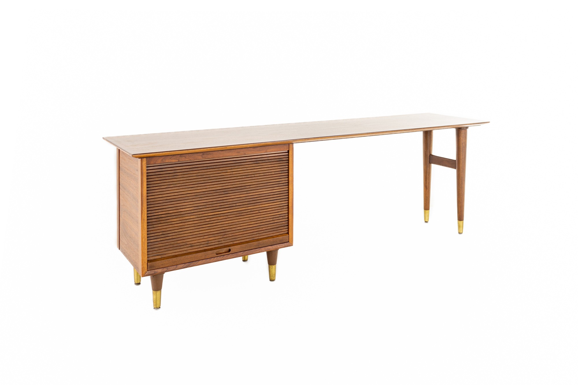 Standard Furniture Mid Century Walnut and Brass Single Pedestal Credenza