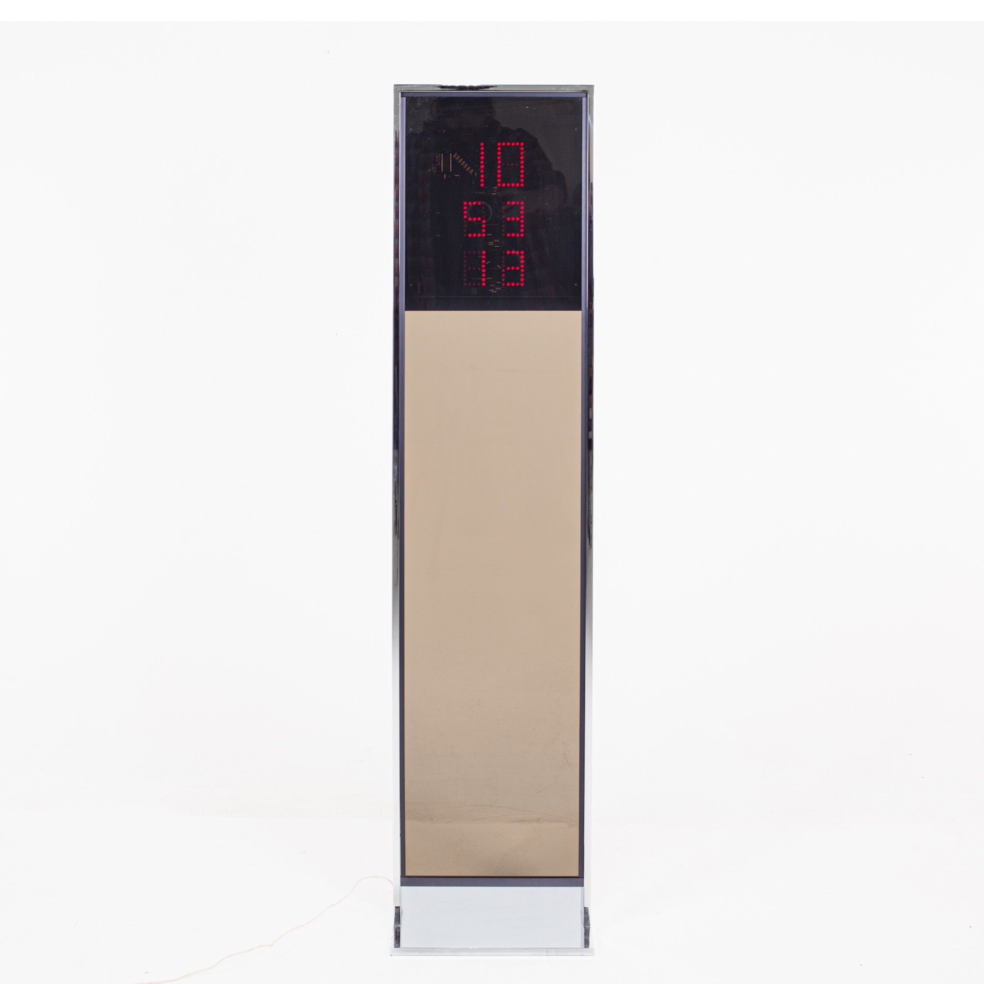 Howard Miller Chrome and Smoked Glass Mid Century Digital Floor Clock