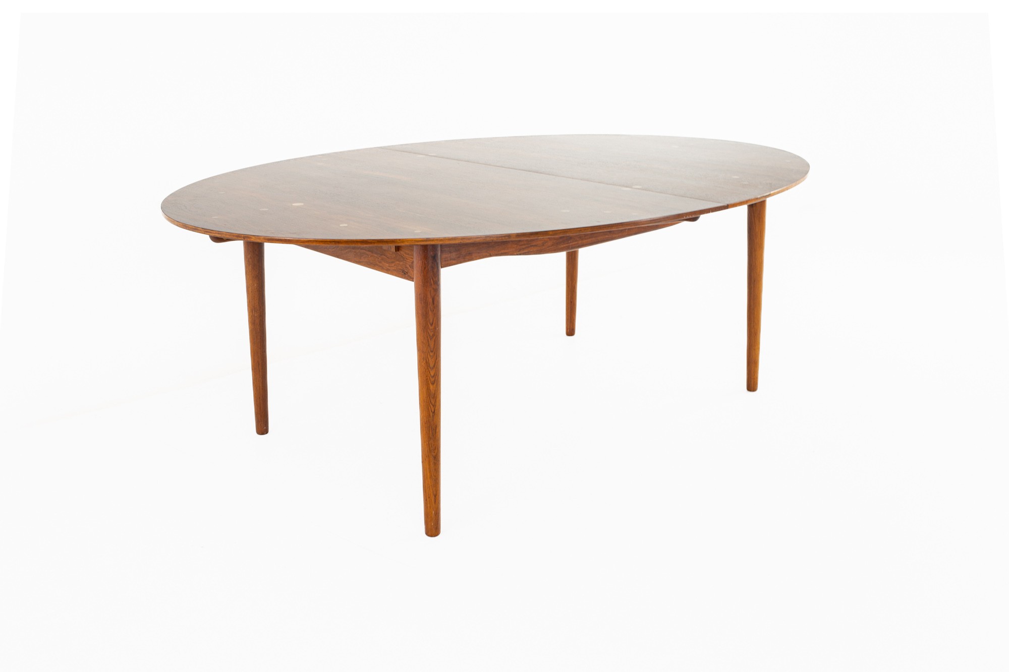 Finn Juhl Mid Century Rosewood and Silver Inlaid Judas Dining Table with 2 Leaves