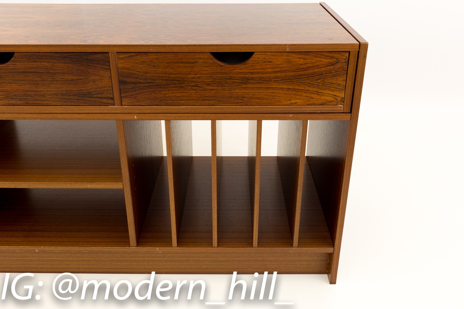 Expanding Danish Rosewood Mid Century Media Console Record Storage Cabinet
