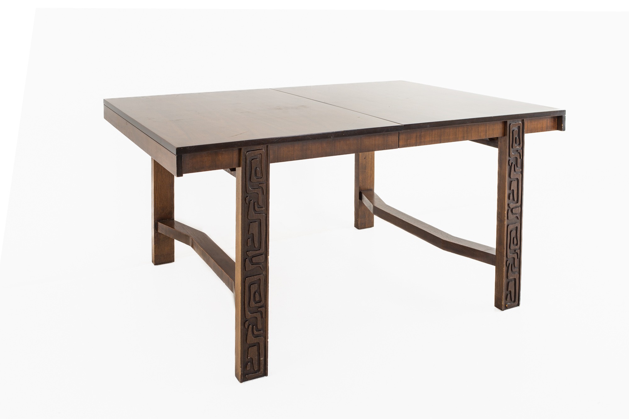 United Furniture Mid Century Walnut Tiki Brutalist Dining Table